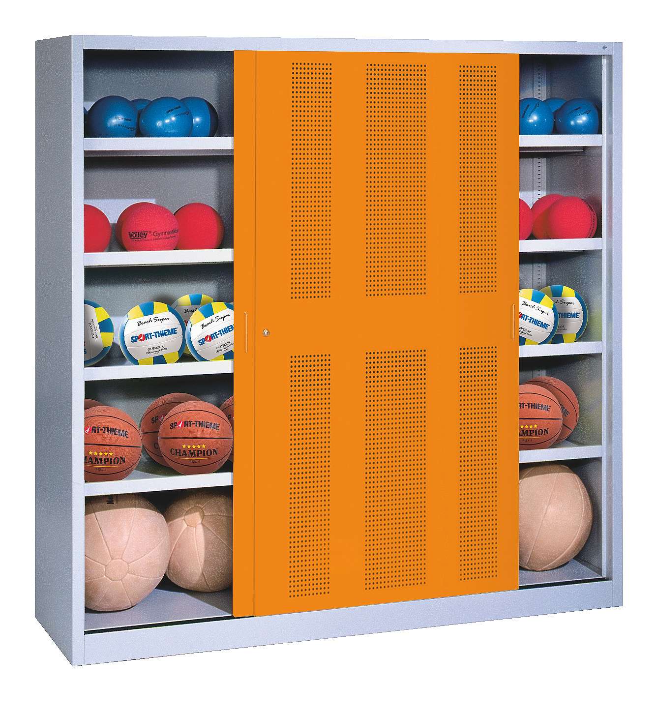 C+P Ballschrank (HxBxT: 195x120x40 cm, mit Lochblech-Schiebetüren, Typ 4), Verkehrsgelb (RAL 1023), Gleichschließung Unkategorisiert online kaufen