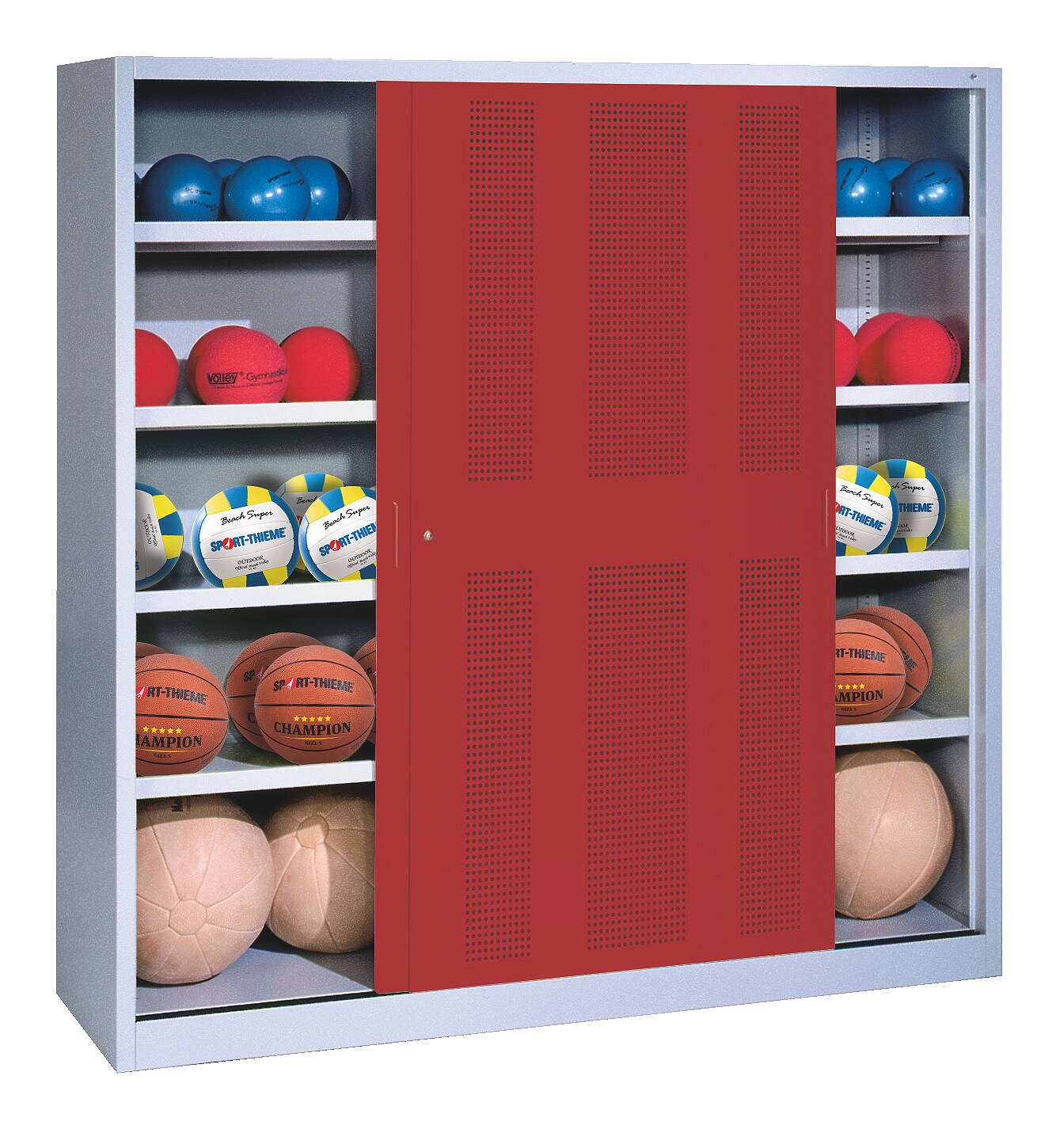 C+P Ballschrank (HxBxT: 195x120x60 cm, mit Lochblech-Schiebetüren, Typ 4), Rubinrot (RAL 3003), Einzelschließung Unkategorisiert online kaufen