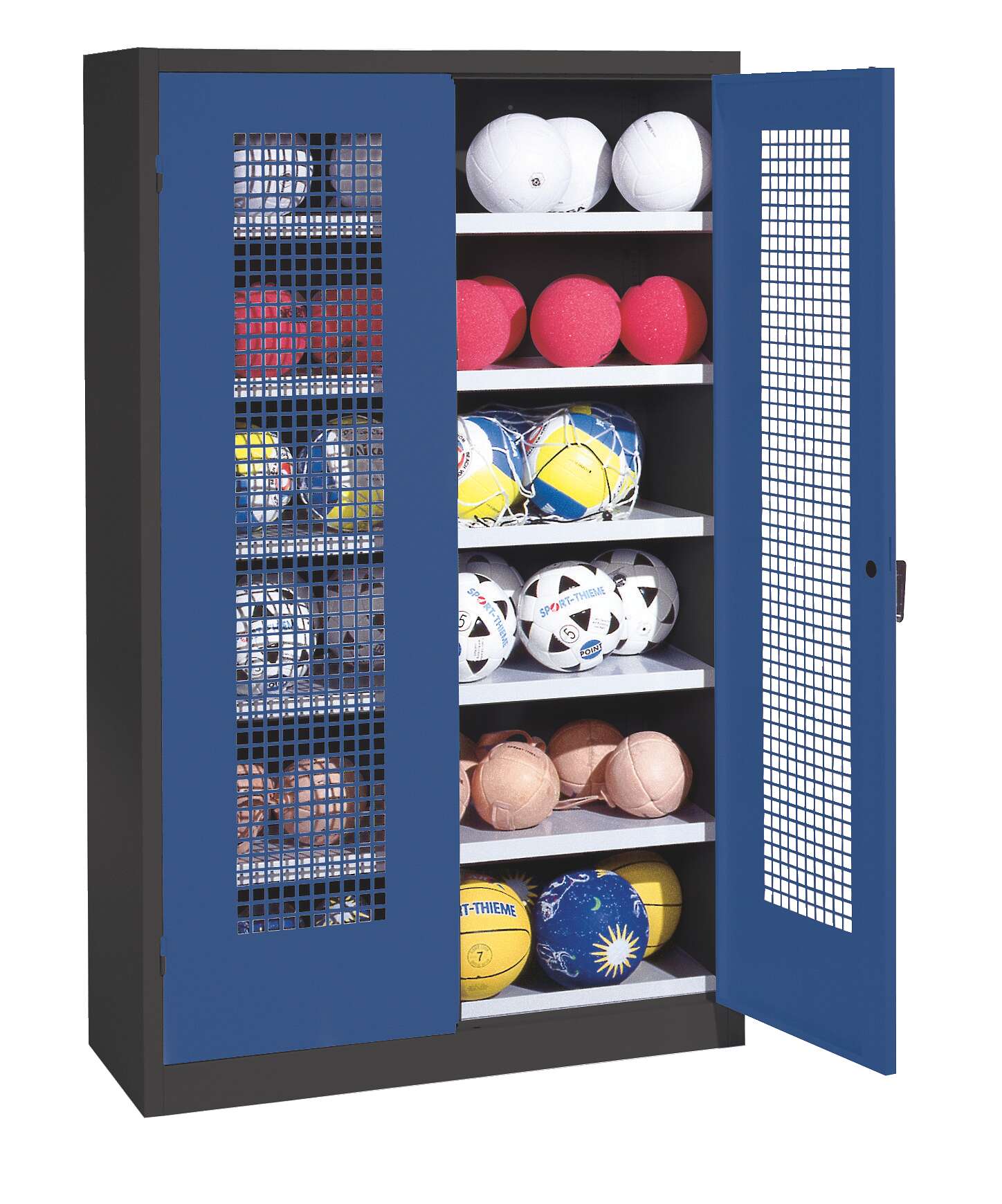 C+P Ballschrank mit Lochblech-Flügeltüren (Typ 3), HxBxT 195x120x50 cm, Enzianblau (RAL 5010), Ergo-Lock Muldengriff, Anthrazit (RAL 7021), Einzelschließung Unkategorisiert online kaufen C+P Ballschrank mit Lochblech-Flügeltüren (Typ 3), HxBxT 195x120x50 cm, Enzianblau (RAL 5010), Ergo-Lock Muldengriff, Anthrazit (RAL 7021), Einzelschließung Unkategorisiert online kaufen
