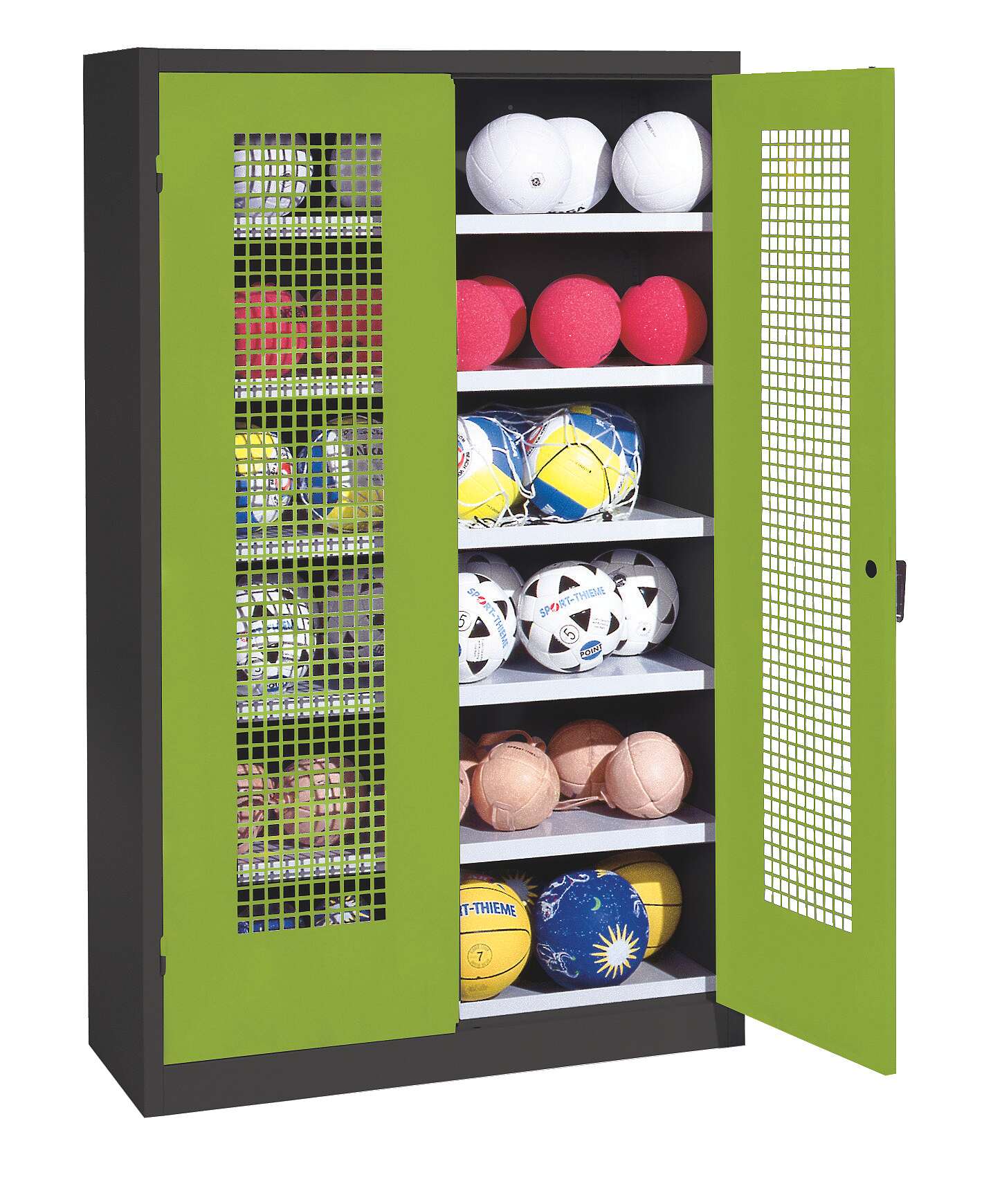 C+P Ballschrank mit Lochblech-Flügeltüren (Typ 3), HxBxT 195x120x50 cm, Ergo-Lock Muldengriff, Clowngrün (RAL 110 80 60), Anthrazit (RAL 7021), Gleichschließung Unkategorisiert online kaufen C+P Ballschrank mit Lochblech-Flügeltüren (Typ 3), HxBxT 195x120x50 cm, Ergo-Lock Muldengriff, Clowngrün (RAL 110 80 60), Anthrazit (RAL 7021), Gleichschließung Unkategorisiert online kaufen