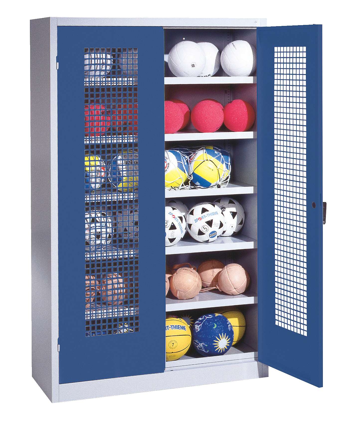 C+P Ballschrank mit Lochblech-Flügeltüren (Typ 3), HxBxT 195x120x50 cm, Ergo-Lock Muldengriff, Enzianblau (RAL 5010), Lichtgrau (RAL 7035), Gleichschließung Unkategorisiert online kaufen C+P Ballschrank mit Lochblech-Flügeltüren (Typ 3), HxBxT 195x120x50 cm, Ergo-Lock Muldengriff, Enzianblau (RAL 5010), Lichtgrau (RAL 7035), Gleichschließung Unkategorisiert online kaufen