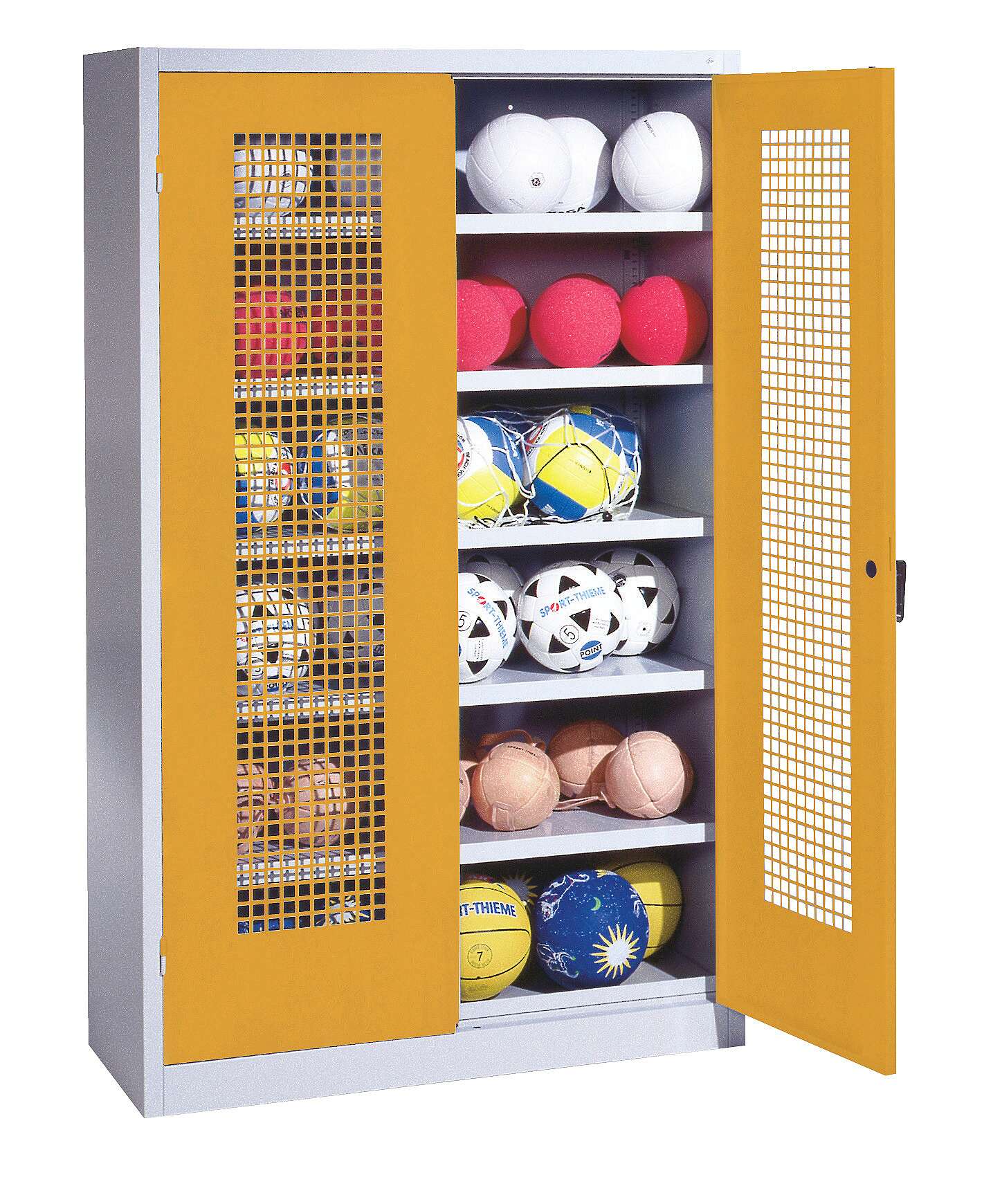 C+P Ballschrank mit Lochblech-Flügeltüren (Typ 3), HxBxT 195x120x50 cm, Ergo-Lock Muldengriff, Goldgelb (RAL 1004), Lichtgrau (RAL 7035), Gleichschließung Unkategorisiert online kaufen C+P Ballschrank mit Lochblech-Flügeltüren (Typ 3), HxBxT 195x120x50 cm, Ergo-Lock Muldengriff, Goldgelb (RAL 1004), Lichtgrau (RAL 7035), Gleichschließung Unkategorisiert online kaufen