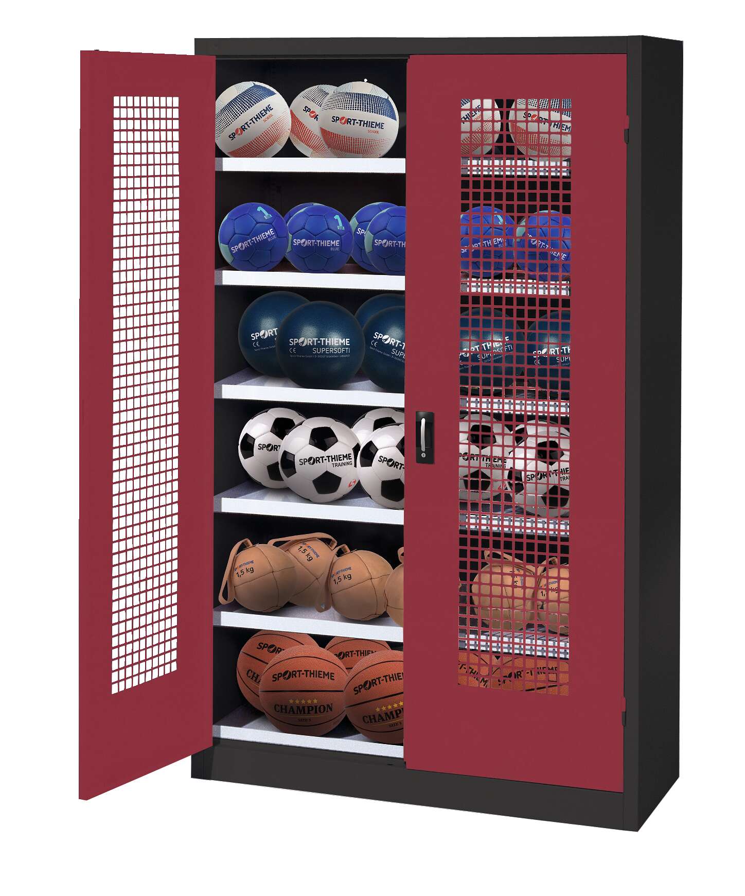 C+P Ballschrank mit Lochblech-Flügeltüren (Typ 3), HxBxT 195x120x50 cm, Ergo-Lock Muldengriff, Rubinrot (RAL 3003), Anthrazit (RAL 7021), Einzelschließung Unkategorisiert online kaufen C+P Ballschrank mit Lochblech-Flügeltüren (Typ 3), HxBxT 195x120x50 cm, Ergo-Lock Muldengriff, Rubinrot (RAL 3003), Anthrazit (RAL 7021), Einzelschließung Unkategorisiert online kaufen