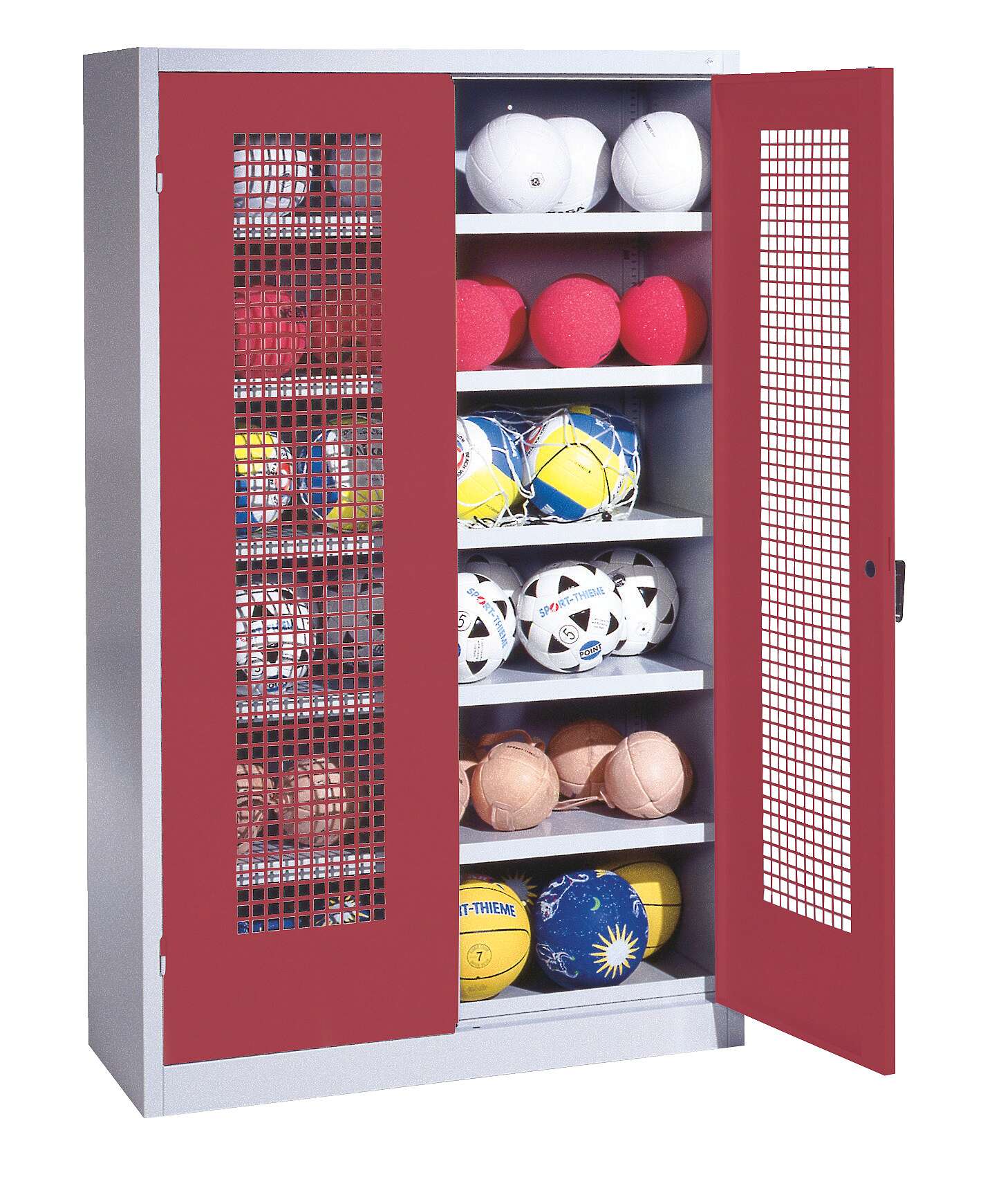C+P Ballschrank mit Lochblech-Flügeltüren (Typ 3), HxBxT 195x120x50 cm, Ergo-Lock Muldengriff, Rubinrot (RAL 3003), Lichtgrau (RAL 7035), Gleichschließung Unkategorisiert online kaufen