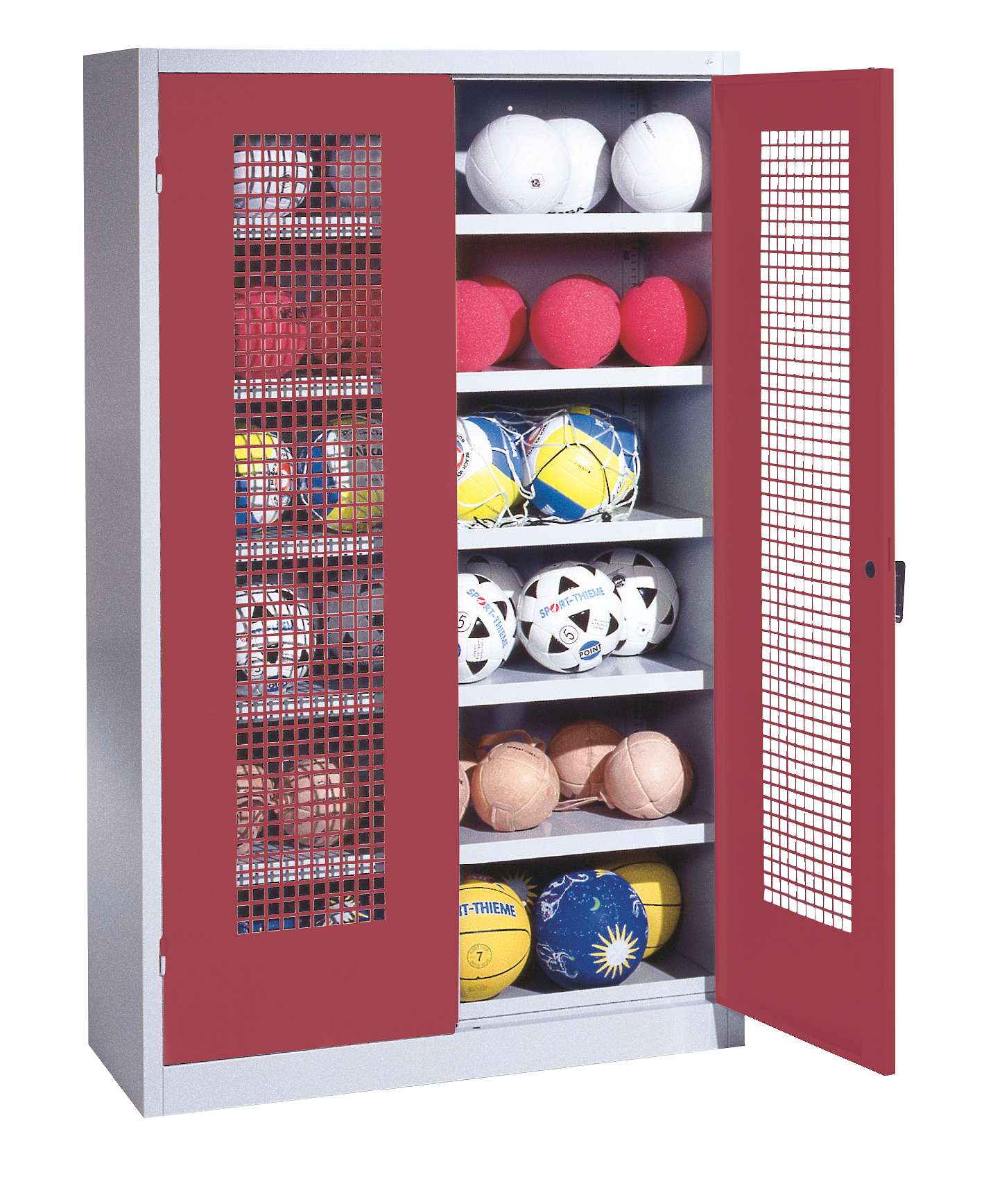 C+P Ballschrank mit Lochblech-Flügeltüren (Typ 3), HxBxT 195x120x50 cm, Rubinrot (RAL 3003), Einzelschließung Unkategorisiert online kaufen