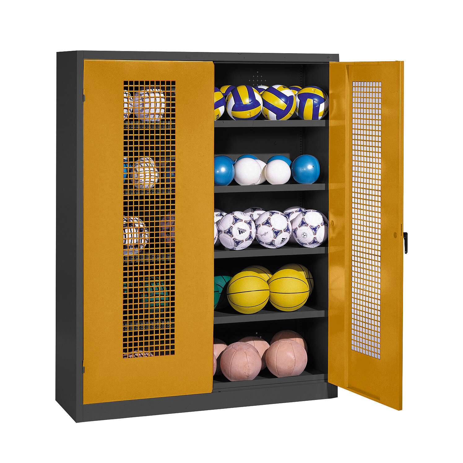 C+P Ballschrank mit Lochblech-Flügeltüren (Typ 3), HxBxT 195x150x50 cm, Ergo-Lock Muldengriff, Goldgelb (RAL 1004), Anthrazit (RAL 7021), Gleichschließung Unkategorisiert online kaufen C+P Ballschrank mit Lochblech-Flügeltüren (Typ 3), HxBxT 195x150x50 cm, Ergo-Lock Muldengriff, Goldgelb (RAL 1004), Anthrazit (RAL 7021), Gleichschließung Unkategorisiert online kaufen