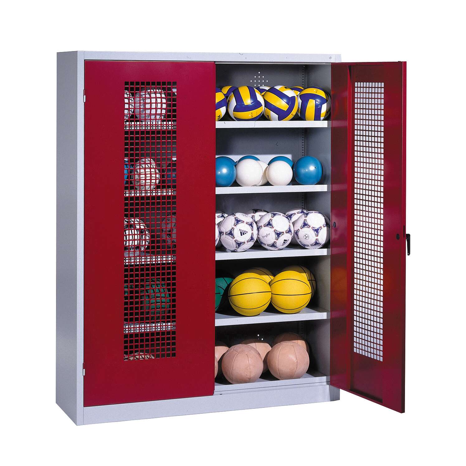 C+P Ballschrank mit Lochblech-Flügeltüren (Typ 3), HxBxT 195x150x50 cm, Ergo-Lock Muldengriff, Rubinrot (RAL 3003), Lichtgrau (RAL 7035), Gleichschließung Unkategorisiert online kaufen C+P Ballschrank mit Lochblech-Flügeltüren (Typ 3), HxBxT 195x150x50 cm, Ergo-Lock Muldengriff, Rubinrot (RAL 3003), Lichtgrau (RAL 7035), Gleichschließung Unkategorisiert online kaufen