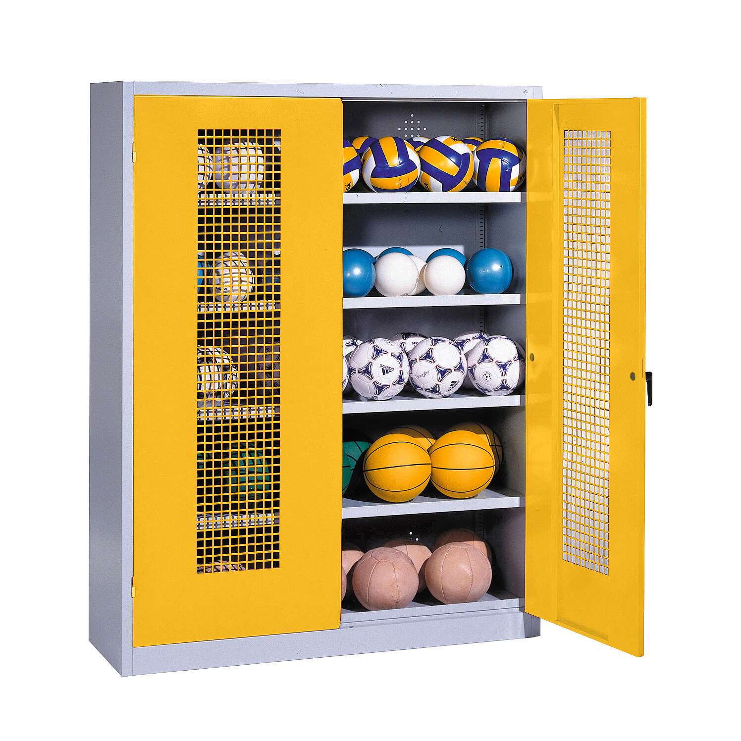 C+P Ballschrank mit Lochblech-Flügeltüren (Typ 3), HxBxT 195x150x50 cm, Ergo-Lock Muldengriff, Verkehrsgelb (RAL 1023), Lichtgrau (RAL 7035), Gleichschließung Unkategorisiert online kaufen C+P Ballschrank mit Lochblech-Flügeltüren (Typ 3), HxBxT 195x150x50 cm, Ergo-Lock Muldengriff, Verkehrsgelb (RAL 1023), Lichtgrau (RAL 7035), Gleichschließung Unkategorisiert online kaufen