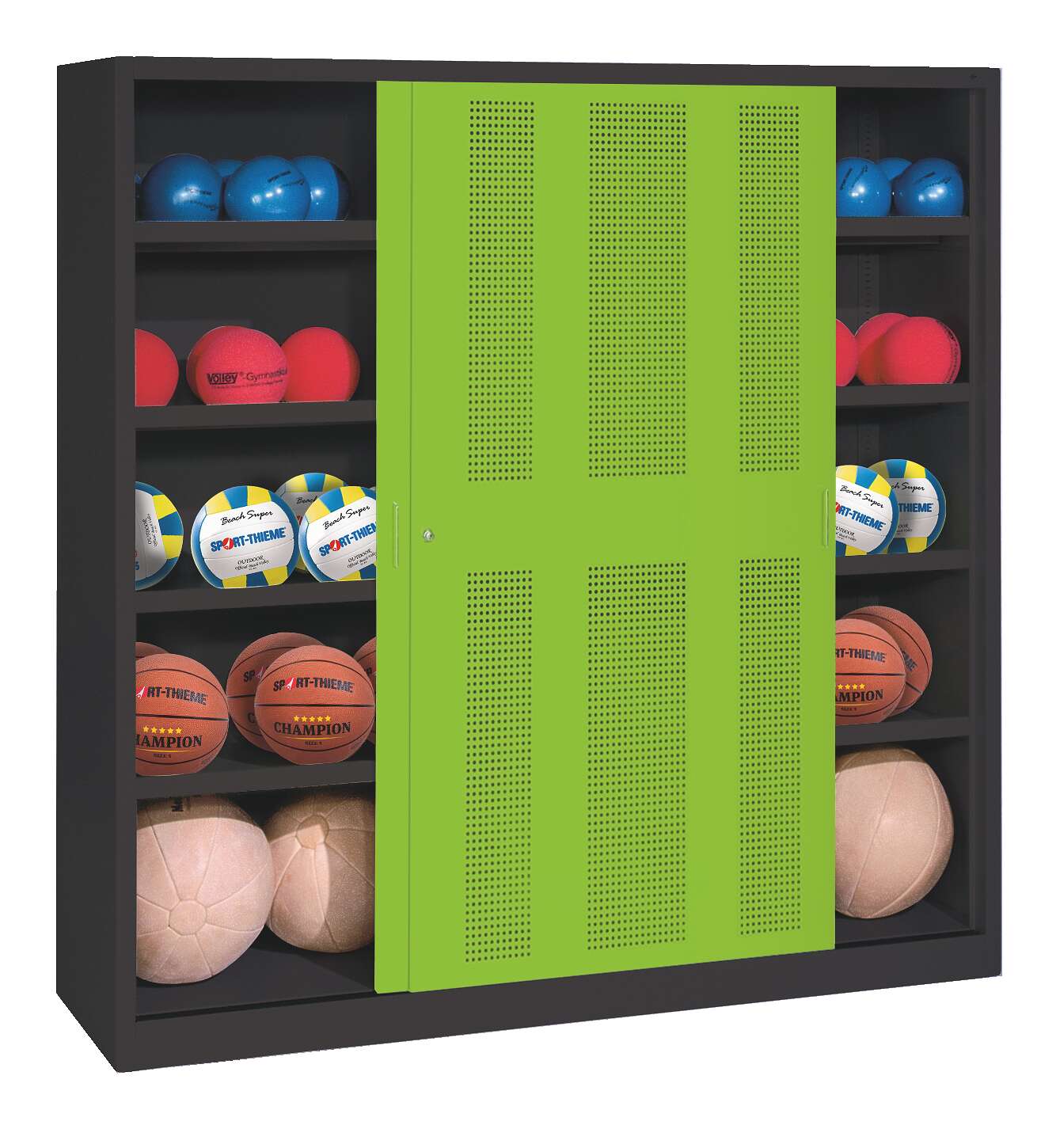 C+P Ballschrank mit Lochblech-Schiebetüren (Typ 4), HxBxT 195x120x50 cm, Clowngrün (RAL 110 80 60), Anthrazit (RAL 7021), Gleichschließung Unkategorisiert online kaufen C+P Ballschrank mit Lochblech-Schiebetüren (Typ 4), HxBxT 195x120x50 cm, Clowngrün (RAL 110 80 60), Anthrazit (RAL 7021), Gleichschließung Unkategorisiert online kaufen
