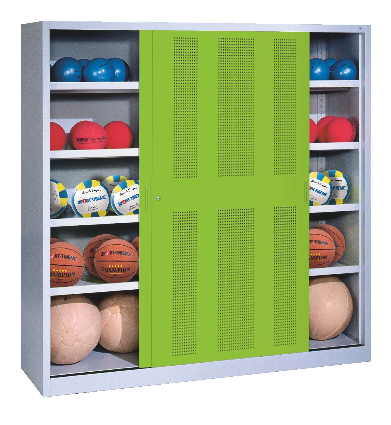 C+P Ballschrank mit Lochblech-Schiebetüren (Typ 4), HxBxT 195x120x50 cm, Clowngrün (RAL 110 80 60), Lichtgrau (RAL 7035), Gleichschließung Unkategorisiert online kaufen C+P Ballschrank mit Lochblech-Schiebetüren (Typ 4), HxBxT 195x120x50 cm, Clowngrün (RAL 110 80 60), Lichtgrau (RAL 7035), Gleichschließung Unkategorisiert online kaufen
