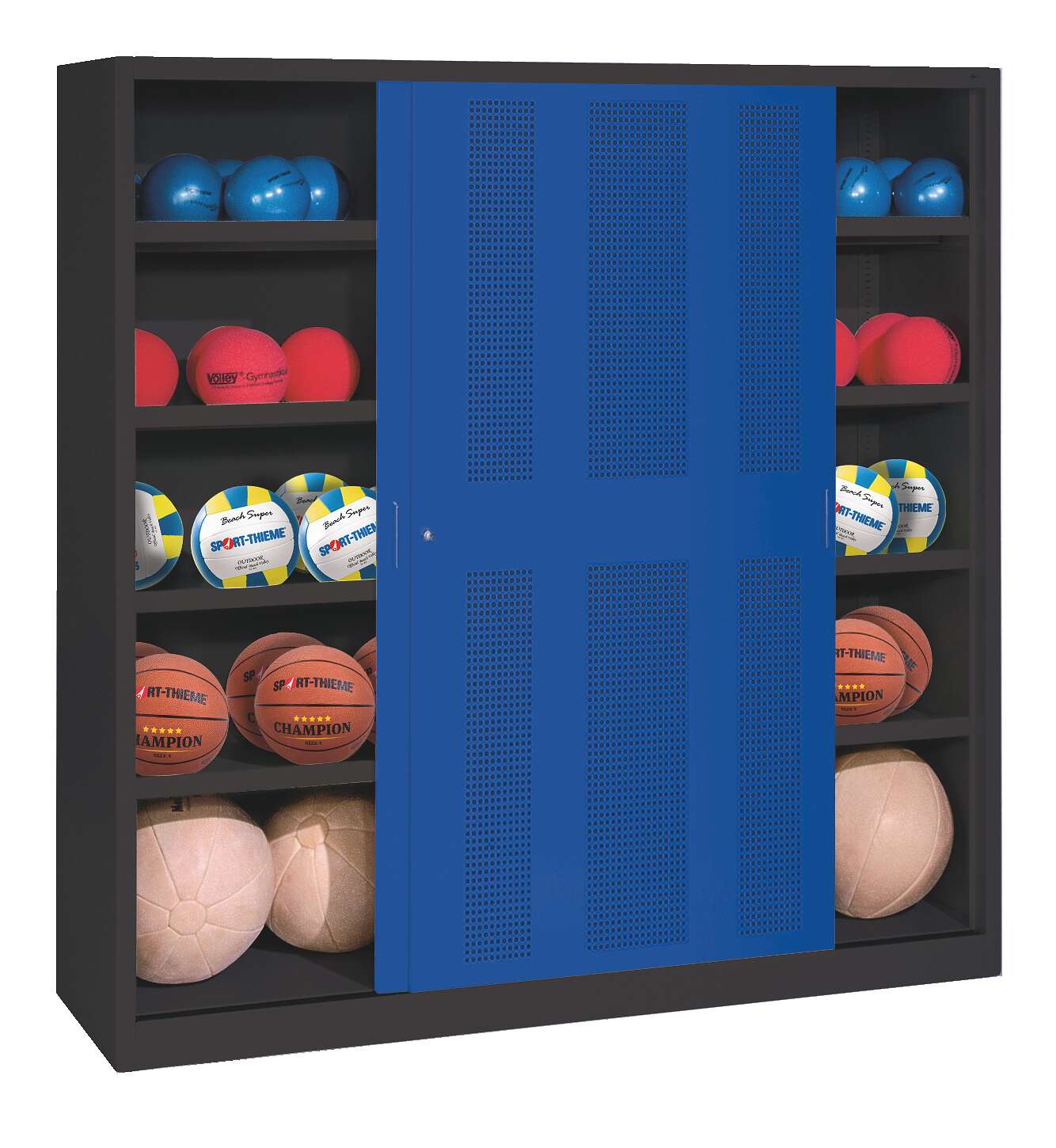 C+P Ballschrank mit Lochblech-Schiebetüren (Typ 4), HxBxT 195x160x50 cm, Enzianblau (RAL 5010), Anthrazit (RAL 7021), Gleichschließung Unkategorisiert online kaufen C+P Ballschrank mit Lochblech-Schiebetüren (Typ 4), HxBxT 195x160x50 cm, Enzianblau (RAL 5010), Anthrazit (RAL 7021), Gleichschließung Unkategorisiert online kaufen