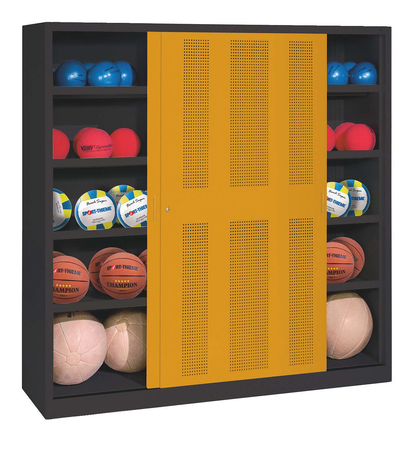 C+P Ballschrank mit Lochblech-Schiebetüren (Typ 4), HxBxT 195x160x50 cm, Goldgelb (RAL 1004), Anthrazit (RAL 7021), Gleichschließung Unkategorisiert online kaufen C+P Ballschrank mit Lochblech-Schiebetüren (Typ 4), HxBxT 195x160x50 cm, Goldgelb (RAL 1004), Anthrazit (RAL 7021), Gleichschließung Unkategorisiert online kaufen