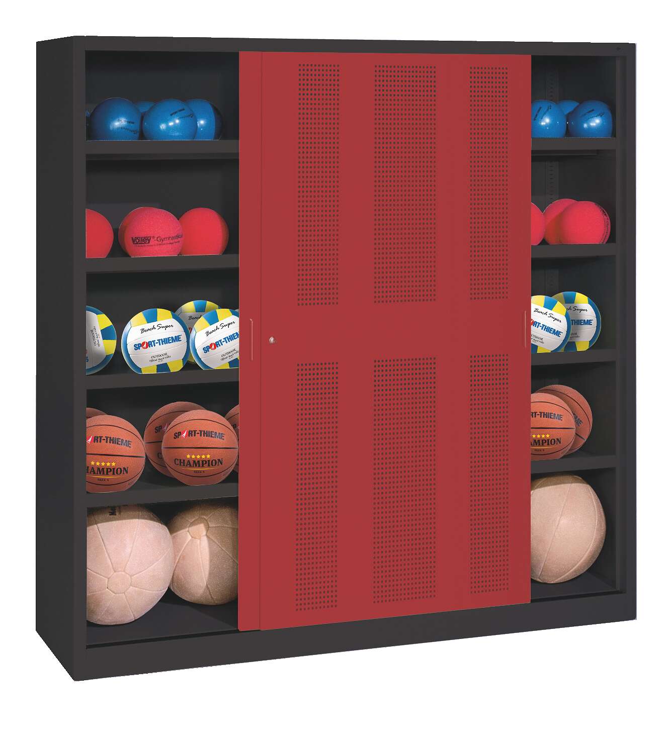 C+P Ballschrank mit Lochblech-Schiebetüren (Typ 4), HxBxT 195x190x60 cm, Rubinrot (RAL 3003), Anthrazit (RAL 7021), Gleichschließung Unkategorisiert online kaufen