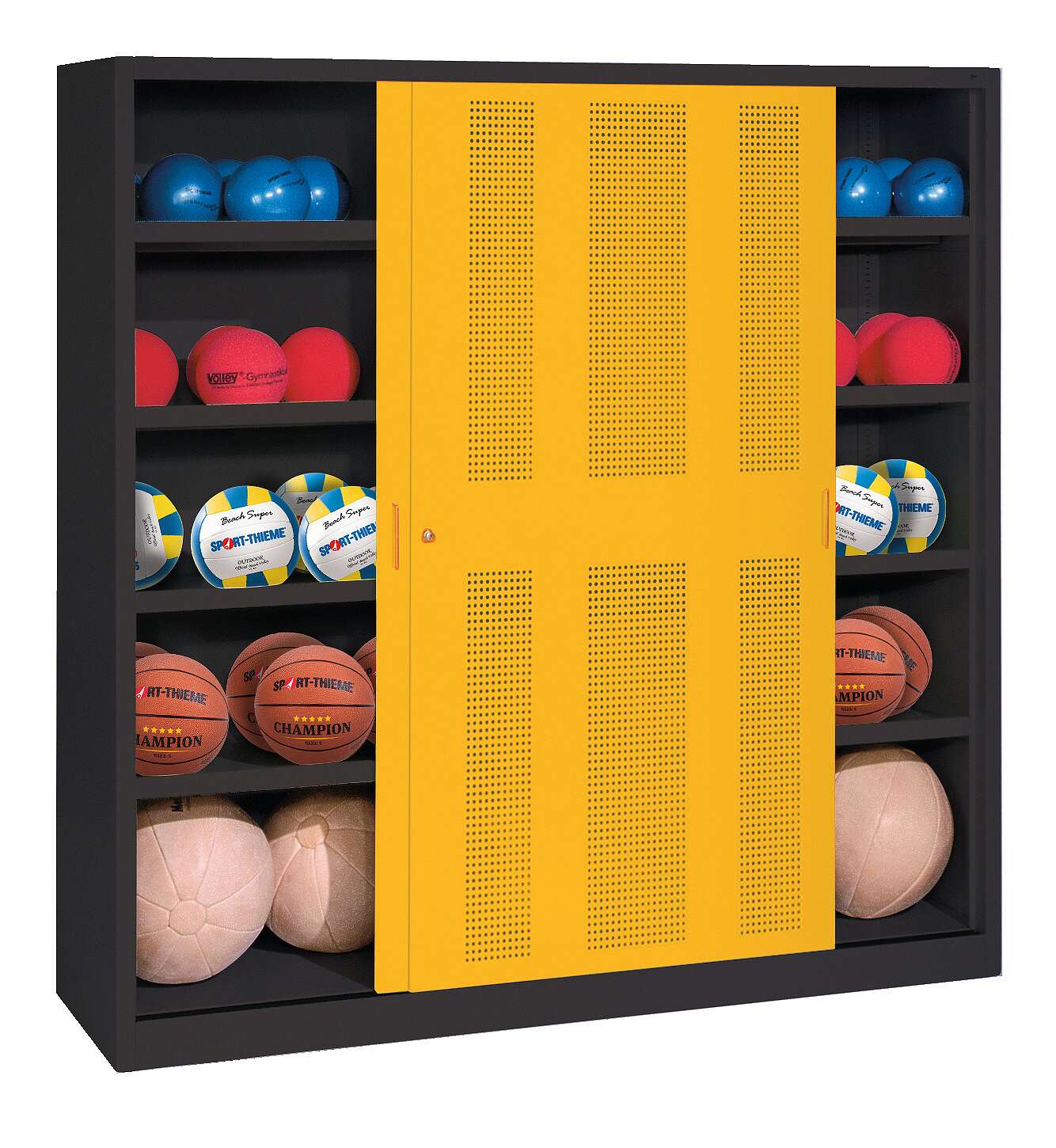 C+P Ballschrank mit Lochblech-Schiebetüren (Typ 4), HxBxT 195x190x60 cm, Verkehrsgelb (RAL 1023), Anthrazit (RAL 7021), Gleichschließung Unkategorisiert online kaufen