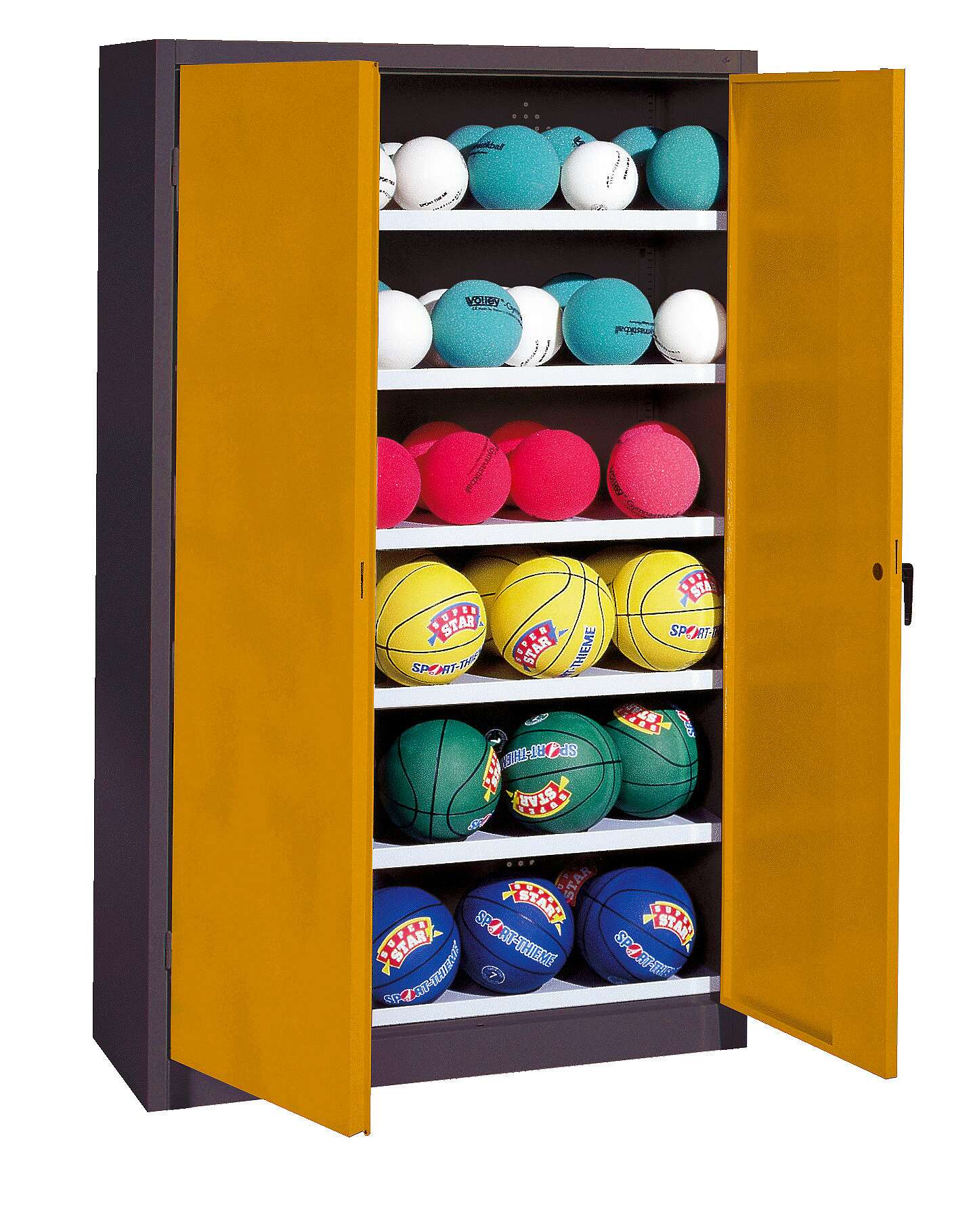 C+P Ballschrank mit Vollblech-Flügeltüren (Typ 3), HxBxT: 195x120x50 cm, Ergo-Lock Muldengriff, Goldgelb (RAL 1004), Anthrazit (RAL 7021), Gleichschließung Unkategorisiert online kaufen