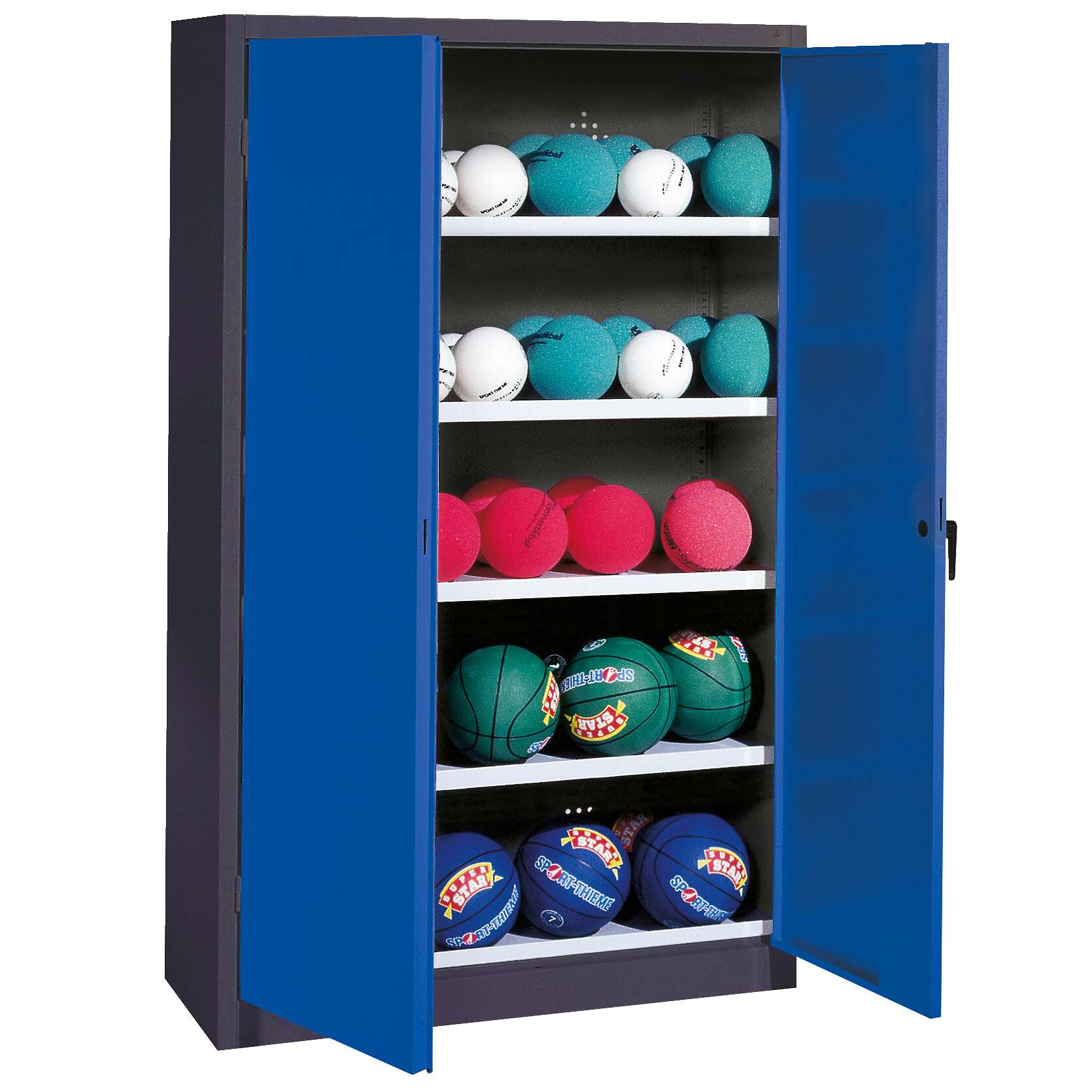 C+P Ballschrank mit Vollblech-Flügeltüren (Typ 3), HxBxT 195x150x50 cm, Enzianblau (RAL 5010), Ergo-Lock Muldengriff, Anthrazit (RAL 7021), Einzelschließung Unkategorisiert online kaufen