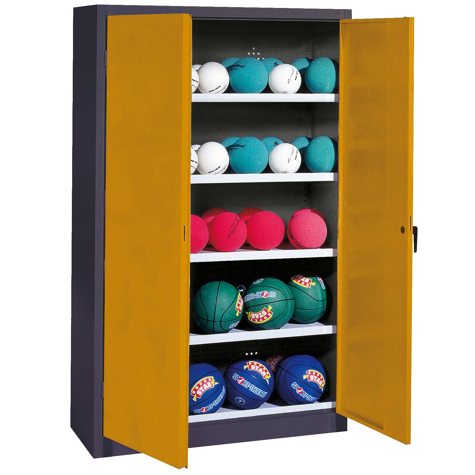 C+P Ballschrank mit Vollblech-Flügeltüren (Typ 3), HxBxT 195x150x50 cm, Ergo-Lock Muldengriff, Goldgelb (RAL 1004), Anthrazit (RAL 7021), Einzelschließung Unkategorisiert online kaufen C+P Ballschrank mit Vollblech-Flügeltüren (Typ 3), HxBxT 195x150x50 cm, Ergo-Lock Muldengriff, Goldgelb (RAL 1004), Anthrazit (RAL 7021), Einzelschließung Unkategorisiert online kaufen
