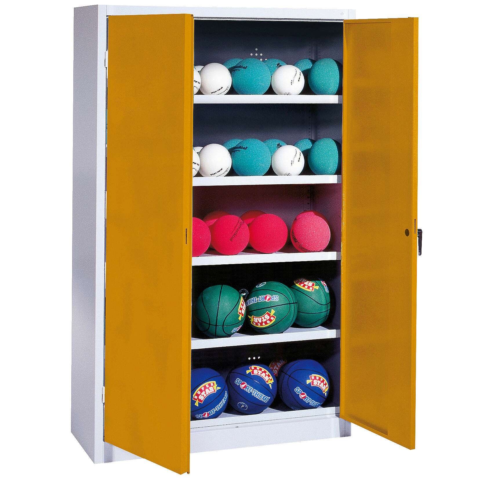 C+P Ballschrank mit Vollblech-Flügeltüren (Typ 3), HxBxT 195x150x50 cm, Ergo-Lock Muldengriff, Goldgelb (RAL 1004), Lichtgrau (RAL 7035), Gleichschließung Unkategorisiert online kaufen C+P Ballschrank mit Vollblech-Flügeltüren (Typ 3), HxBxT 195x150x50 cm, Ergo-Lock Muldengriff, Goldgelb (RAL 1004), Lichtgrau (RAL 7035), Gleichschließung Unkategorisiert online kaufen