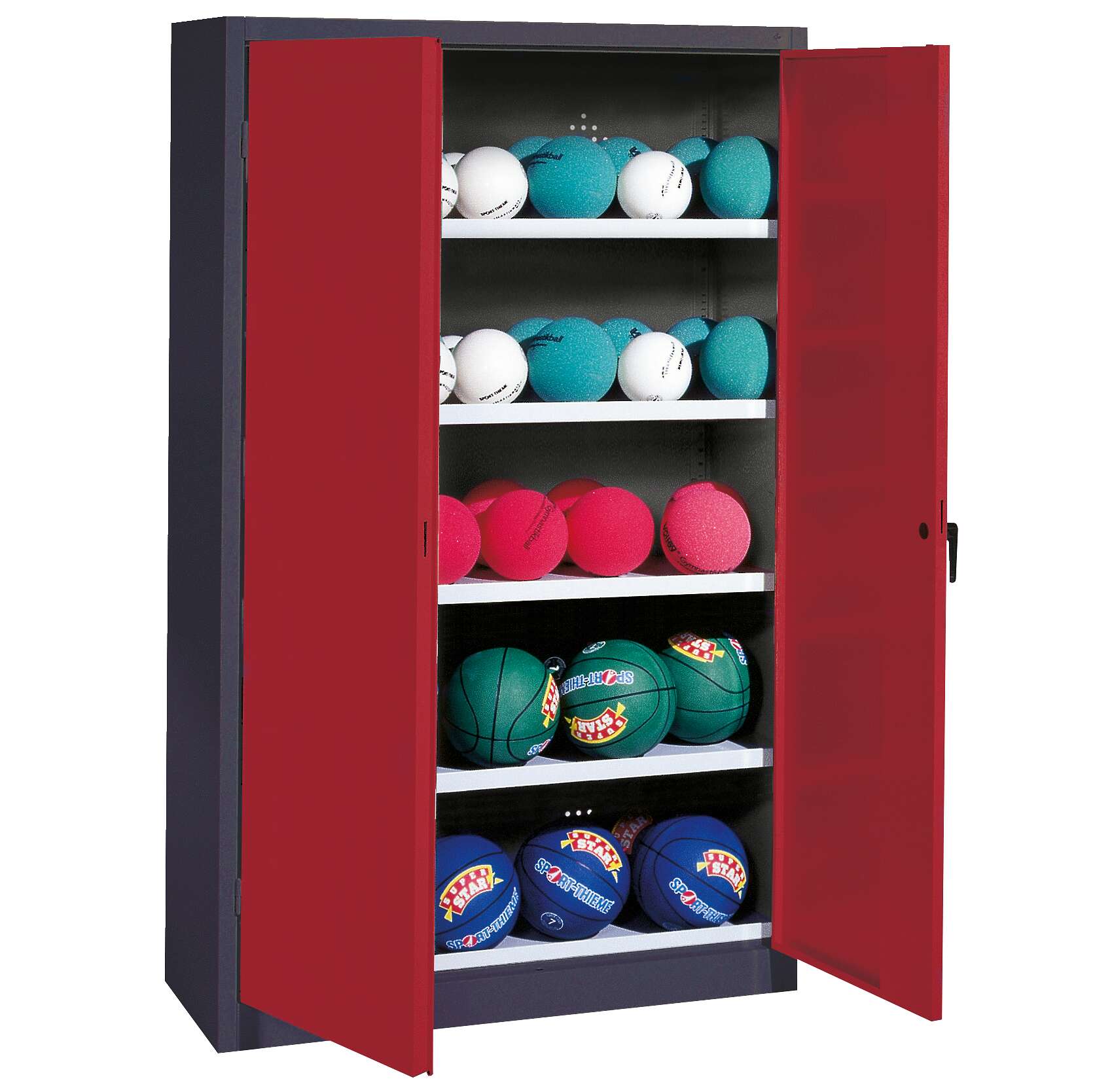 C+P Ballschrank mit Vollblech-Flügeltüren (Typ 3), HxBxT 195x150x50 cm, Ergo-Lock Muldengriff, Rubinrot (RAL 3003), Anthrazit (RAL 7021), Einzelschließung Unkategorisiert online kaufen C+P Ballschrank mit Vollblech-Flügeltüren (Typ 3), HxBxT 195x150x50 cm, Ergo-Lock Muldengriff, Rubinrot (RAL 3003), Anthrazit (RAL 7021), Einzelschließung Unkategorisiert online kaufen