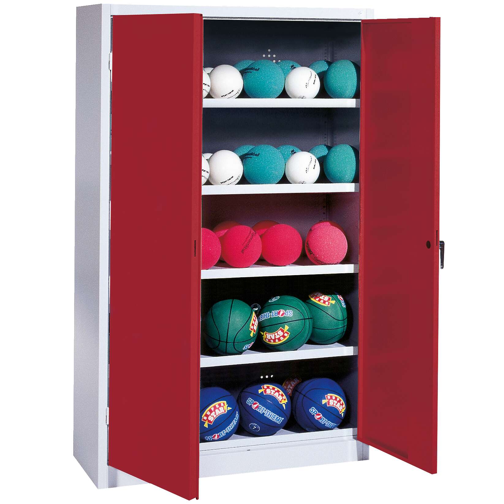 C+P Ballschrank mit Vollblech-Flügeltüren (Typ 3), HxBxT 195x150x50 cm, Ergo-Lock Muldengriff, Rubinrot (RAL 3003), Lichtgrau (RAL 7035), Einzelschließung Unkategorisiert online kaufen