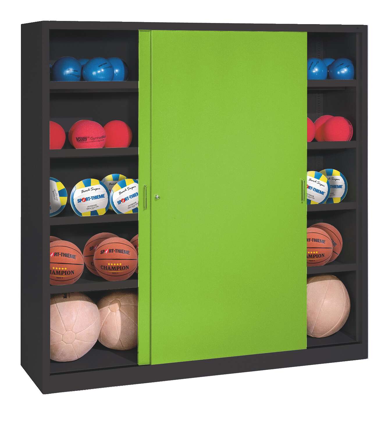 C+P Ballschrank mit Vollblech-Schiebetüren (Typ 4), HxBxT 195x160x50 cm, Clowngrün (RAL 110 80 60), Anthrazit (RAL 7021), Gleichschließung Unkategorisiert online kaufen