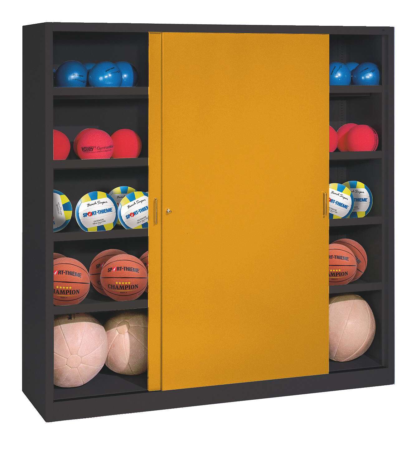 C+P Ballschrank mit Vollblech-Schiebetüren (Typ 4), HxBxT 195x160x50 cm, Goldgelb (RAL 1004), Anthrazit (RAL 7021), Einzelschließung Unkategorisiert online kaufen