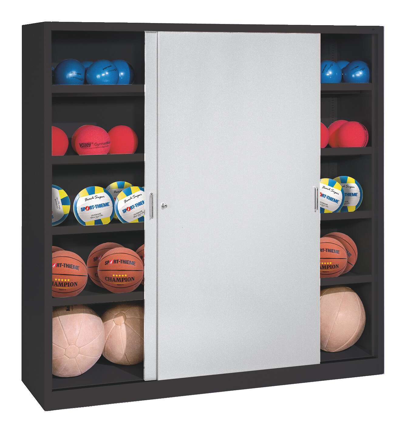 C+P Ballschrank mit Vollblech-Schiebetüren (Typ 4), HxBxT 195x160x50 cm, Lichtgrau (RAL 7035), Anthrazit (RAL 7021), Gleichschließung Unkategorisiert online kaufen