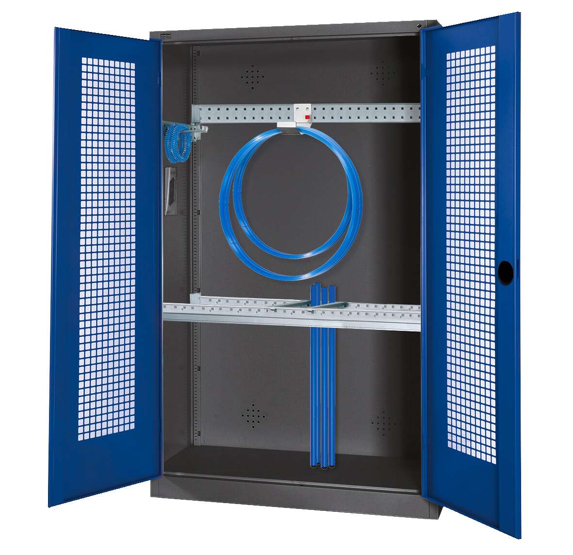 C+P Modul-Sportgeräteschrank "Grundausstattung" mit Lochblech-Flügeltüren, HxBxT 195x120x50 cm, Enzianblau (RAL 5010), Ergo-Lock Muldengriff, Anthrazit (RAL 7021), Gleichschließung Unkategorisiert online kaufen
