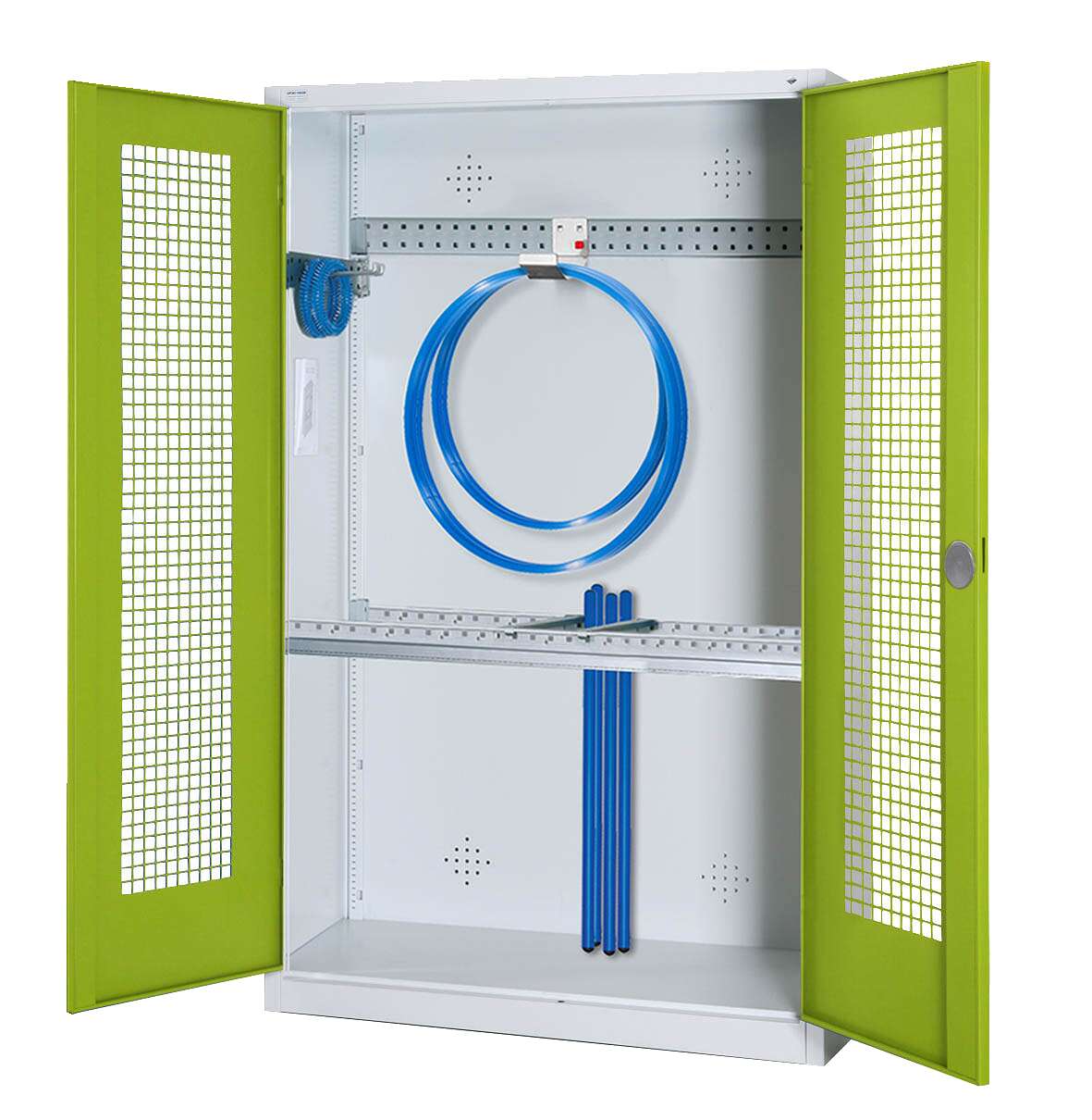 C+P Modul-Sportgeräteschrank "Grundausstattung" mit Lochblech-Flügeltüren, HxBxT 195x120x50 cm, Ergo-Lock Muldengriff, Clowngrün (RAL 110 80 60), Lichtgrau (RAL 7035), Einzelschließung Unkategorisiert online kaufen