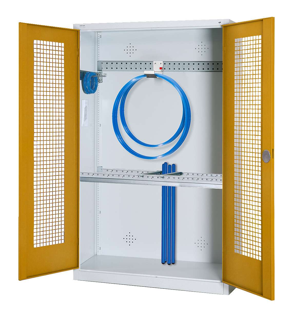 C+P Modul-Sportgeräteschrank "Grundausstattung" mit Lochblech-Flügeltüren, HxBxT 195x120x50 cm, Ergo-Lock Muldengriff, Goldgelb (RAL 1004), Lichtgrau (RAL 7035), Gleichschließung Unkategorisiert online kaufen