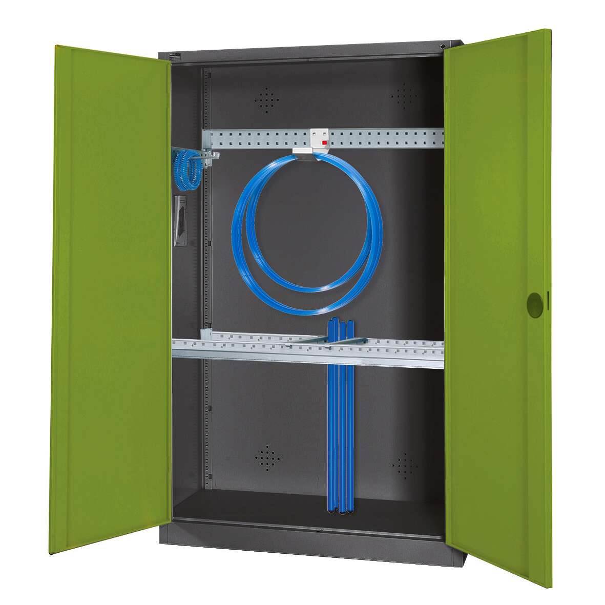 C+P Modul-Sportgeräteschrank "Grundausstattung" mit Vollblech-Flügeltüren, HxBxT 195x120x50 cm, Ergo-Lock Muldengriff, Clowngrün (RAL 110 80 60), Anthrazit (RAL 7021), Gleichschließung Unkategorisiert online kaufen