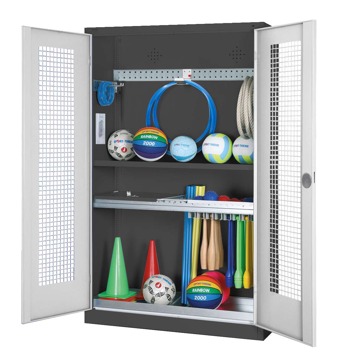 C+P Modul-Sportgeräteschrank "Komplettausstattung" mit Lochblech-Flügeltüren, HxBxT 195x120x50 cm, Lichtgrau (RAL 7035), Ergo-Lock Muldengriff, Anthrazit (RAL 7021), Einzelschließung Unkategorisiert online kaufen C+P Modul-Sportgeräteschrank "Komplettausstattung" mit Lochblech-Flügeltüren, HxBxT 195x120x50 cm, Lichtgrau (RAL 7035), Ergo-Lock Muldengriff, Anthrazit (RAL 7021), Einzelschließung Unkategorisiert online kaufen