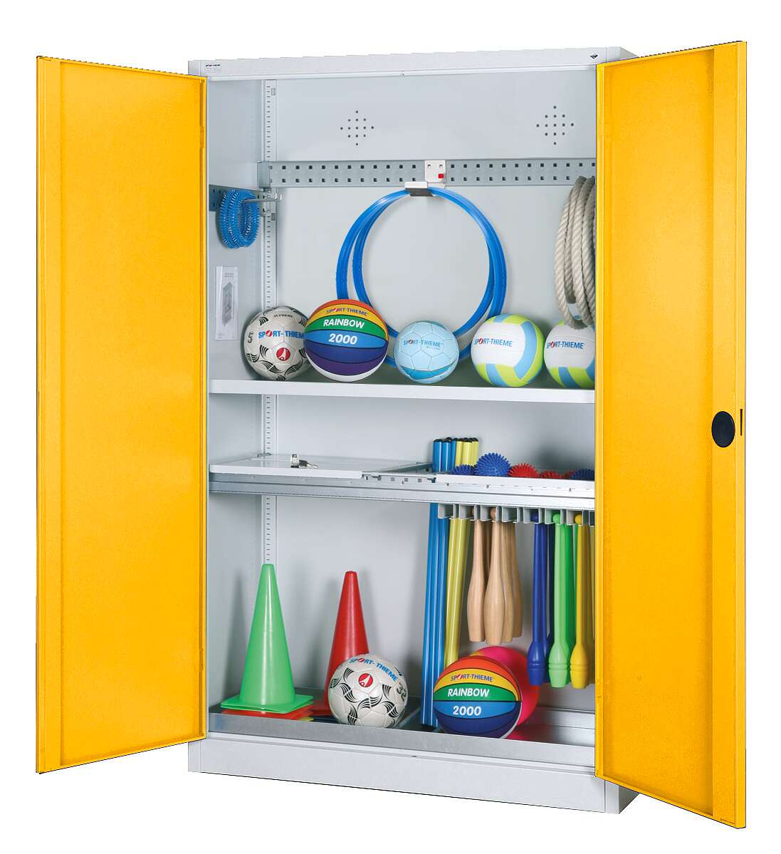 C+P Modul-Sportgeräteschrank "Komplettausstattung" mit Lochblech-Flügeltüren, HxBxT 195x120x50 cm, Verkehrsgelb (RAL 1023), Gleichschließung Unkategorisiert online kaufen