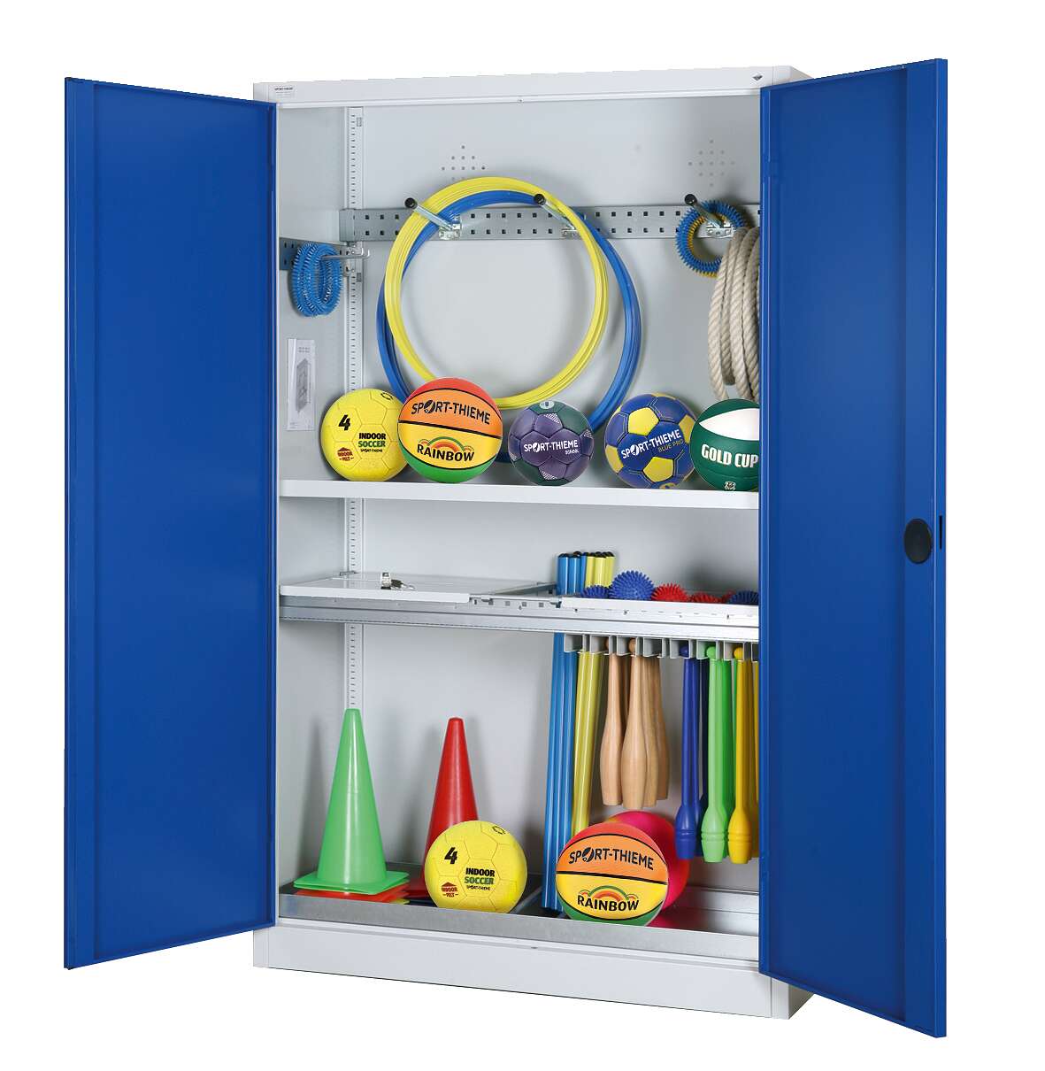 C+P Modul-Sportgeräteschrank "Komplettausstattung" mit Vollblech-Flügeltüren, HxBxT 195x120x50 cm, Enzianblau (RAL 5010), Einzelschließung Unkategorisiert online kaufen
