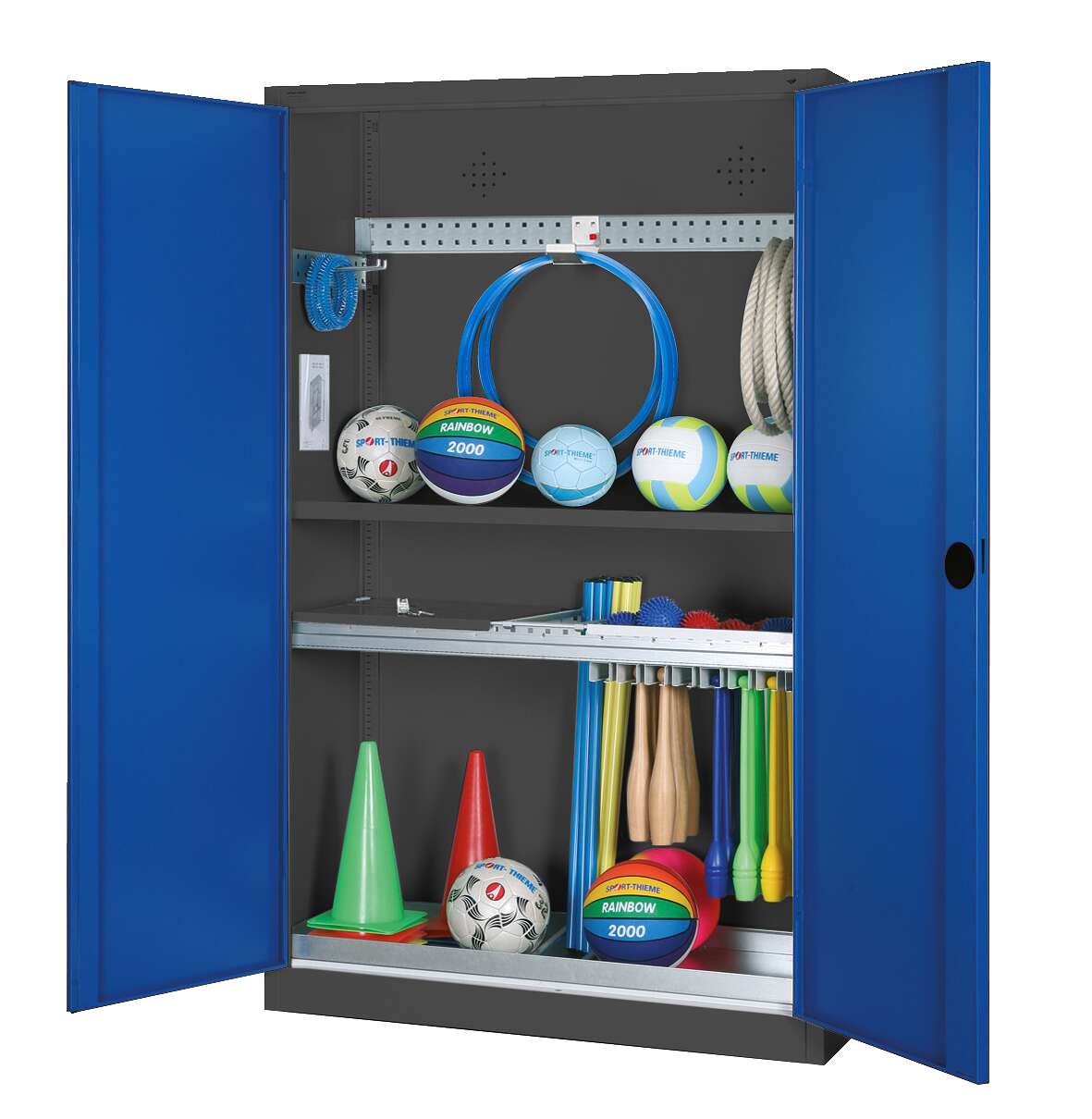 C+P Modul-Sportgeräteschrank "Komplettausstattung" mit Vollblech-Flügeltüren, HxBxT 195x120x50 cm, Enzianblau (RAL 5010), Ergo-Lock Muldengriff, Anthrazit (RAL 7021), Gleichschließung Unkategorisiert online kaufen