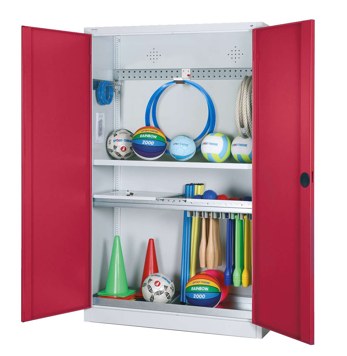 C+P Modul-Sportgeräteschrank "Komplettausstattung" mit Vollblech-Flügeltüren, HxBxT 195x120x50 cm, Rubinrot (RAL 3003), Gleichschließung Unkategorisiert online kaufen