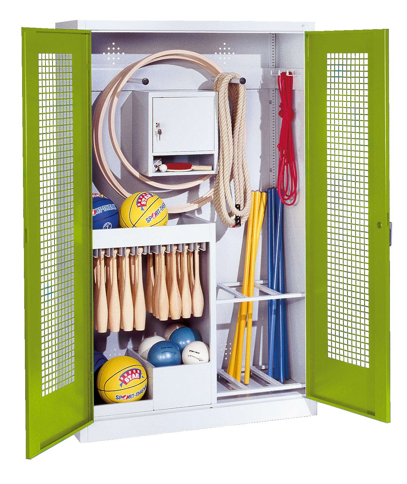 C+P Sportgeräteschrank mit Lochblech-Flügeltüren (Typ 1), HxBxT 195x120x50 cm, Clowngrün (RAL 110 80 60), Gleichschließung Unkategorisiert online kaufen