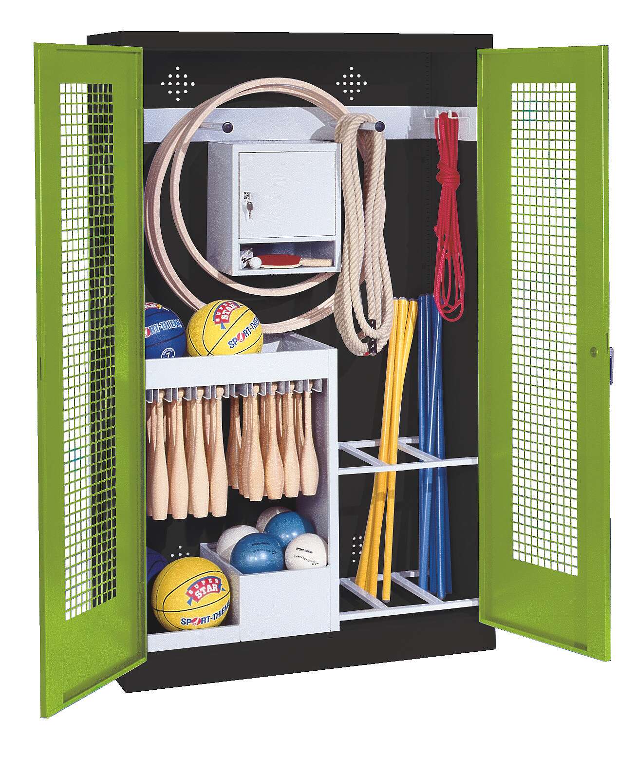 C+P Sportgeräteschrank mit Lochblech-Flügeltüren (Typ 1), HxBxT 195x120x50 cm, Ergo-Lock Muldengriff, Clowngrün (RAL 110 80 60), Anthrazit (RAL 7021), Gleichschließung Unkategorisiert online kaufen C+P Sportgeräteschrank mit Lochblech-Flügeltüren (Typ 1), HxBxT 195x120x50 cm, Ergo-Lock Muldengriff, Clowngrün (RAL 110 80 60), Anthrazit (RAL 7021), Gleichschließung Unkategorisiert online kaufen