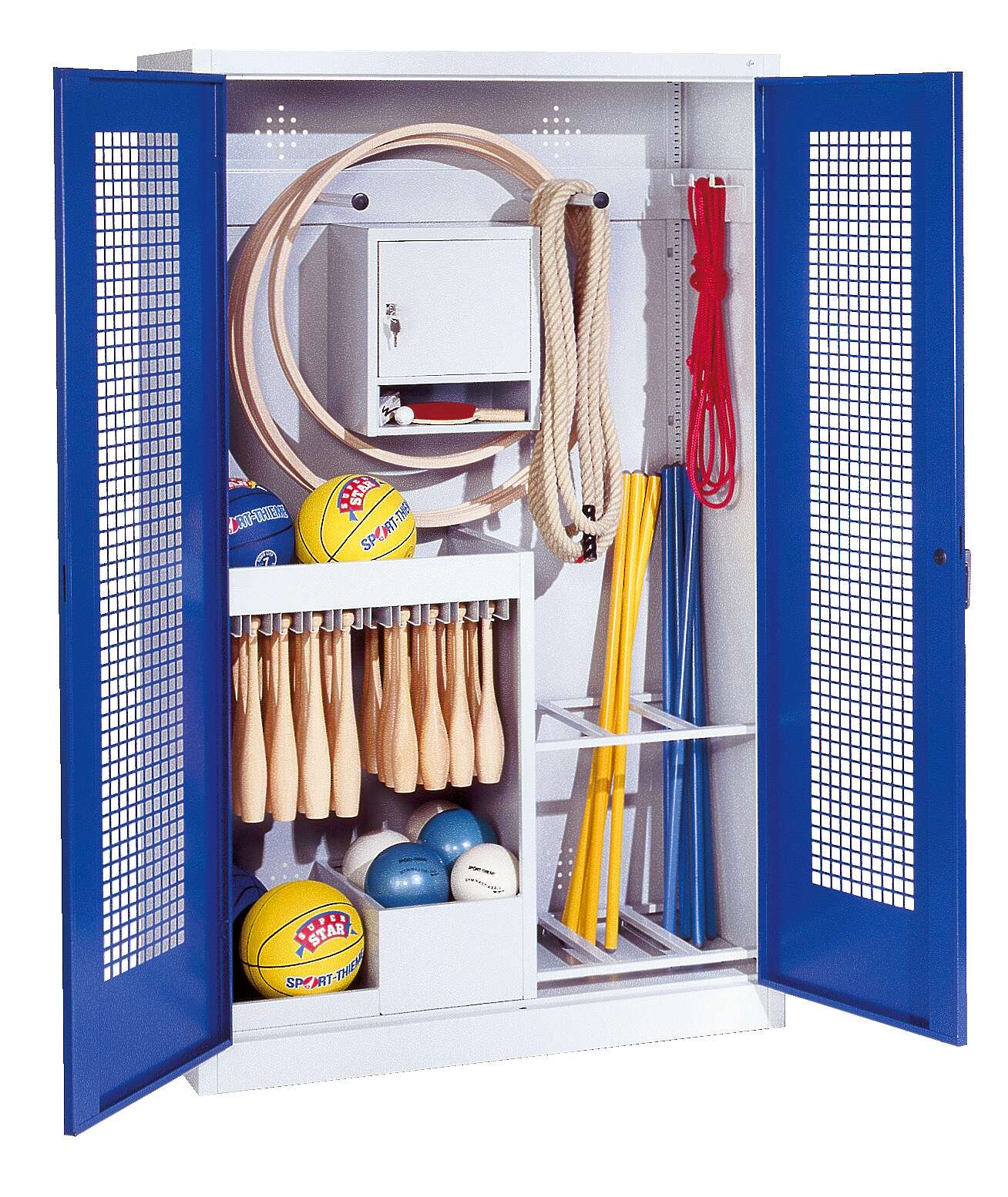 C+P Sportgeräteschrank mit Lochblech-Flügeltüren (Typ 1), HxBxT 195x120x50 cm, Ergo-Lock Muldengriff, Enzianblau (RAL 5010), Lichtgrau (RAL 7035), Gleichschließung Unkategorisiert online kaufen C+P Sportgeräteschrank mit Lochblech-Flügeltüren (Typ 1), HxBxT 195x120x50 cm, Ergo-Lock Muldengriff, Enzianblau (RAL 5010), Lichtgrau (RAL 7035), Gleichschließung Unkategorisiert online kaufen