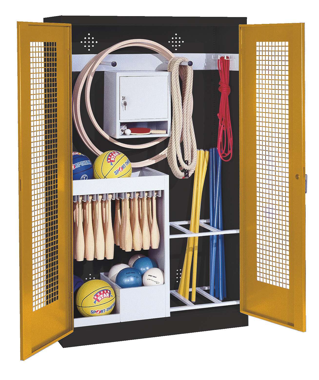 C+P Sportgeräteschrank mit Lochblech-Flügeltüren (Typ 1), HxBxT 195x120x50 cm, Ergo-Lock Muldengriff, Goldgelb (RAL 1004), Anthrazit (RAL 7021), Einzelschließung Unkategorisiert online kaufen C+P Sportgeräteschrank mit Lochblech-Flügeltüren (Typ 1), HxBxT 195x120x50 cm, Ergo-Lock Muldengriff, Goldgelb (RAL 1004), Anthrazit (RAL 7021), Einzelschließung Unkategorisiert online kaufen