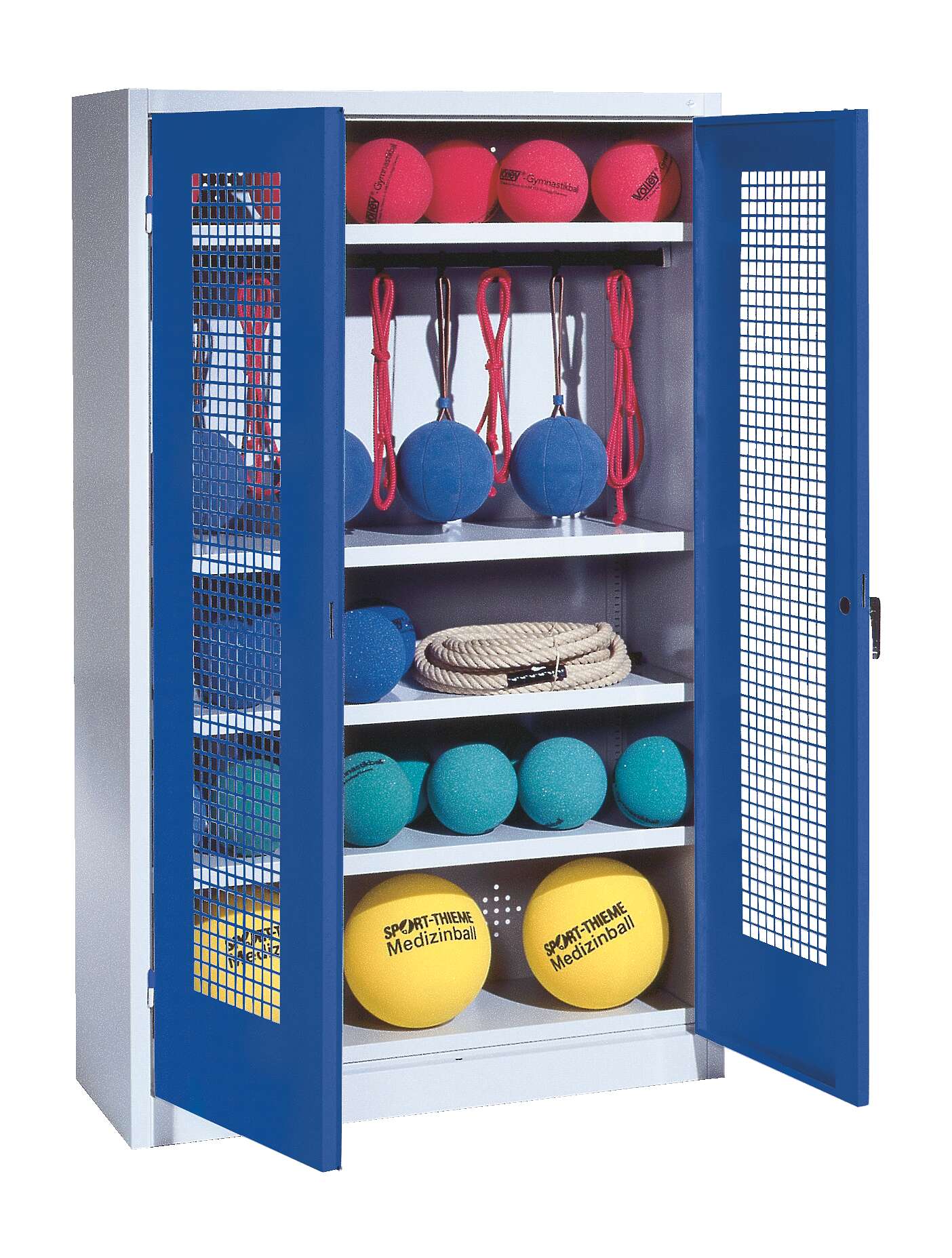 C+P Sportgeräteschrank mit Lochblech-Flügeltüren (Typ 2), HxBxT 195x120x50 cm, Ergo-Lock Muldengriff, Enzianblau (RAL 5010), Lichtgrau (RAL 7035), Einzelschließung Unkategorisiert online kaufen