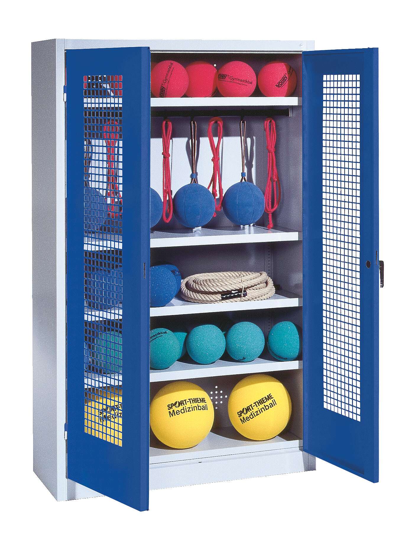 C+P Sportgeräteschrank mit Lochblech-Flügeltüren (Typ 2), HxBxT 195x120x50 cm, Ergo-Lock Muldengriff, Enzianblau (RAL 5010), Lichtgrau (RAL 7035), Gleichschließung Unkategorisiert online kaufen