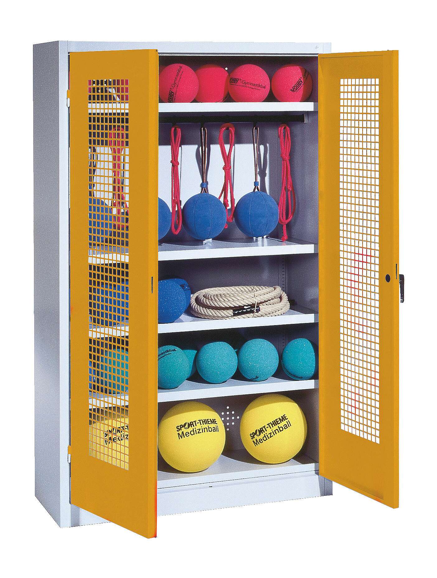 C+P Sportgeräteschrank mit Lochblech-Flügeltüren (Typ 2), HxBxT 195x120x50 cm, Ergo-Lock Muldengriff, Goldgelb (RAL 1004), Lichtgrau (RAL 7035), Gleichschließung Unkategorisiert online kaufen