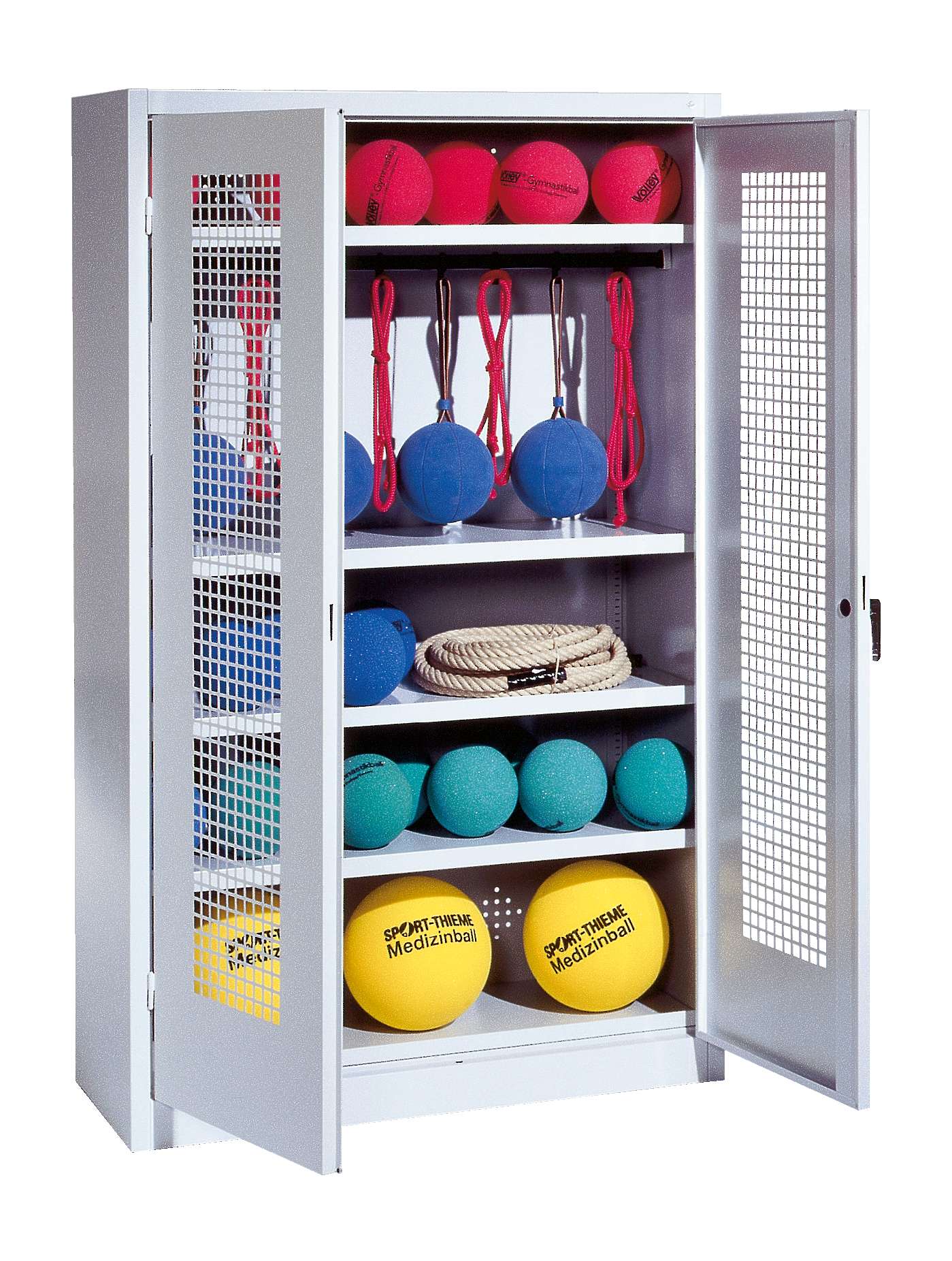 C+P Sportgeräteschrank mit Lochblech-Flügeltüren (Typ 2), HxBxT 195x120x50 cm, Ergo-Lock Muldengriff, Rubinrot (RAL 3003), Lichtgrau (RAL 7035), Gleichschließung Unkategorisiert online kaufen