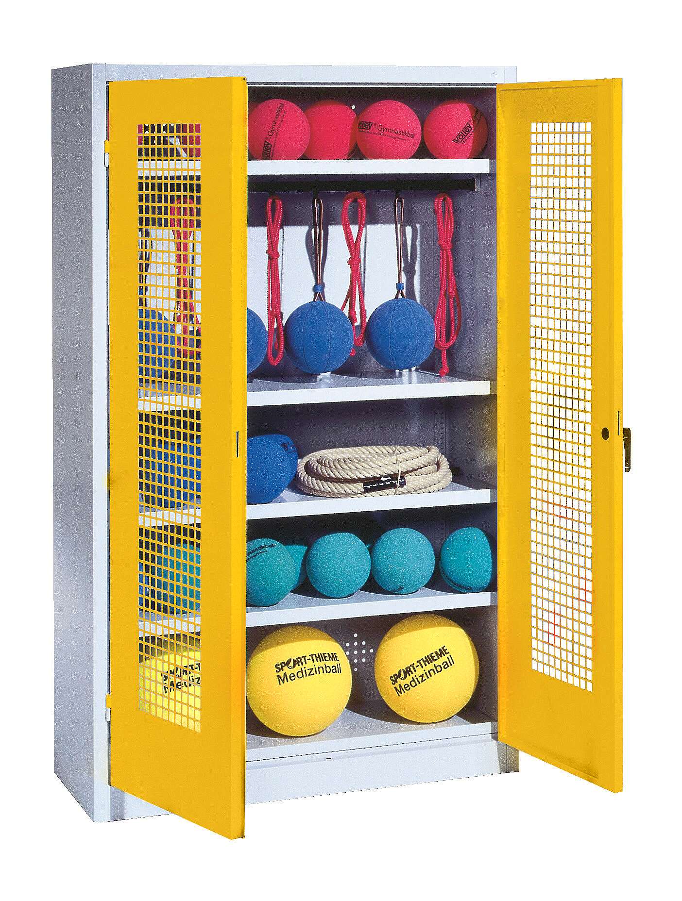 C+P Sportgeräteschrank mit Lochblech-Flügeltüren (Typ 2), HxBxT 195x120x50 cm, Ergo-Lock Muldengriff, Verkehrsgelb (RAL 1023), Lichtgrau (RAL 7035), Gleichschließung Unkategorisiert online kaufen