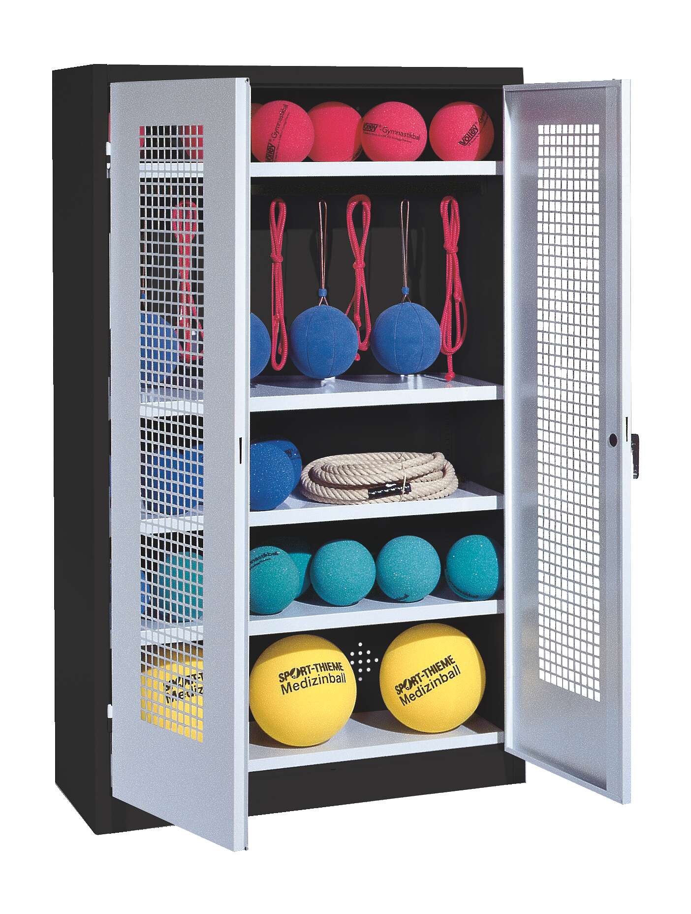C+P Sportgeräteschrank mit Lochblech-Flügeltüren (Typ 2), HxBxT 195x120x50 cm, Lichtgrau (RAL 7035), Ergo-Lock Muldengriff, Anthrazit (RAL 7021), Einzelschließung Unkategorisiert online kaufen