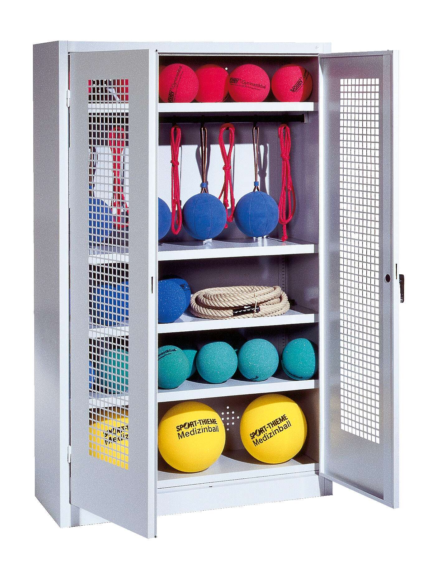 C+P Sportgeräteschrank mit Lochblech-Flügeltüren (Typ 2), HxBxT 195x120x50 cm, Lichtgrau (RAL 7035), Ergo-Lock Muldengriff, Lichtgrau (RAL 7035), Gleichschließung Unkategorisiert online kaufen