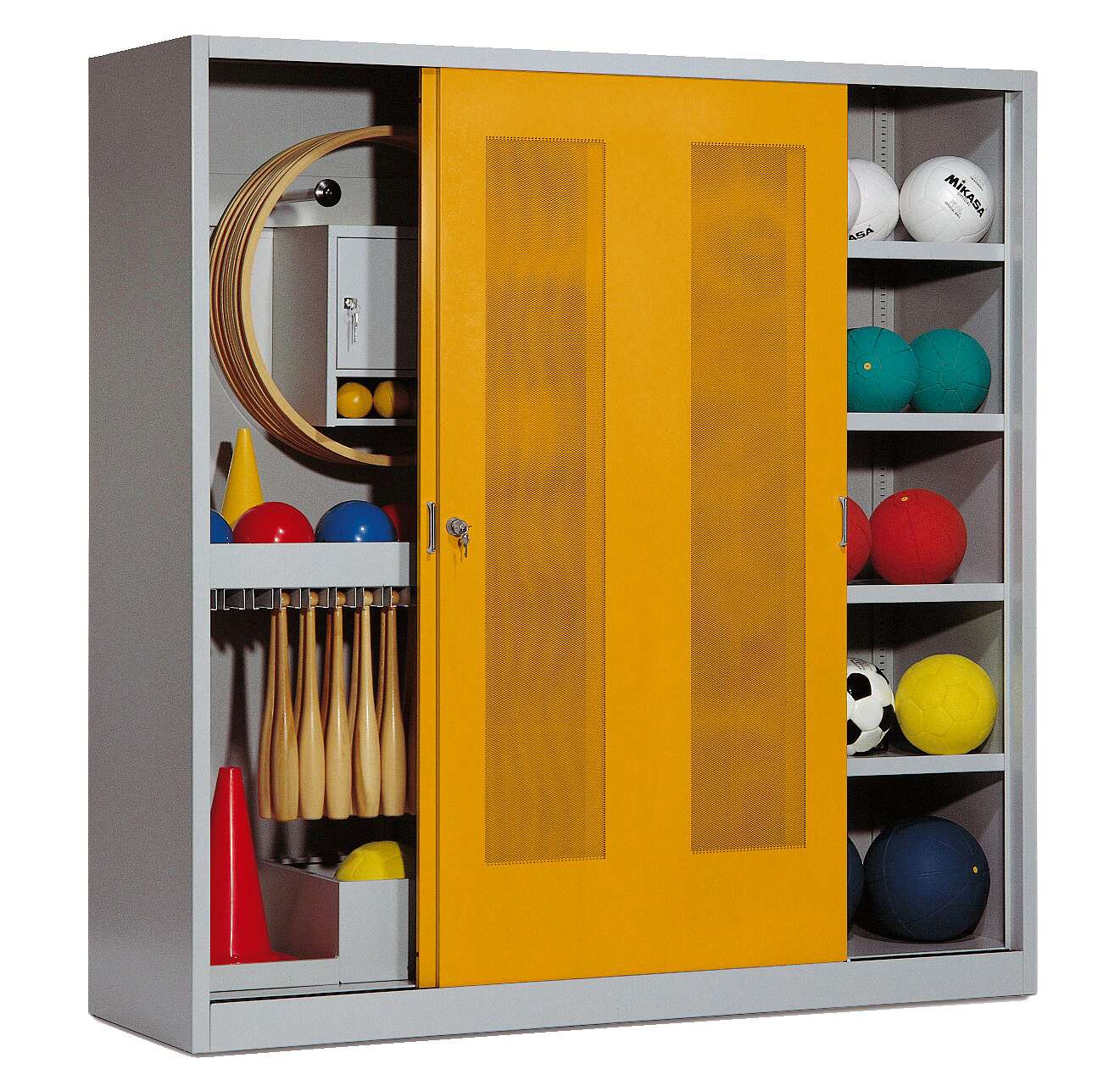 C+P Sportgeräteschrank mit Lochblech-Schiebetüren (Typ 5), HxBxT 195x190x60 cm, Goldgelb (RAL 1004), Lichtgrau (RAL 7035), Einzelschließung Unkategorisiert online kaufen
