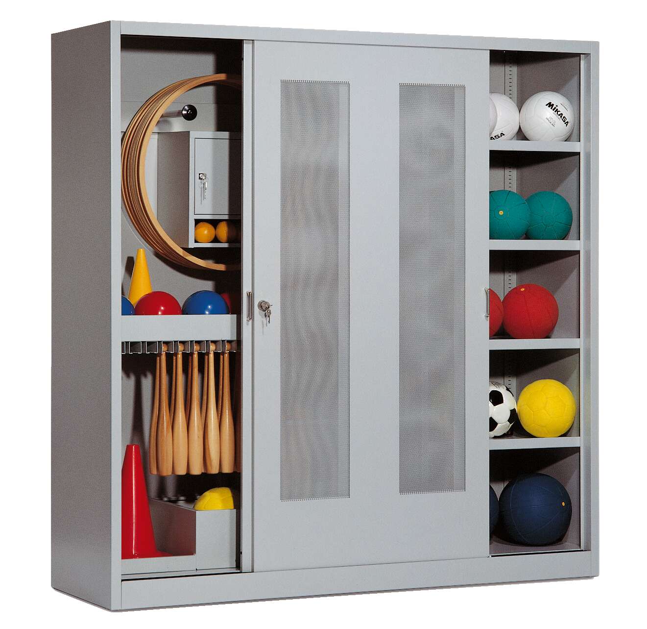 C+P Sportgeräteschrank mit Lochblech-Schiebetüren (Typ 5), HxBxT 195x190x60 cm, Lichtgrau (RAL 7035), Gleichschließung Unkategorisiert online kaufen