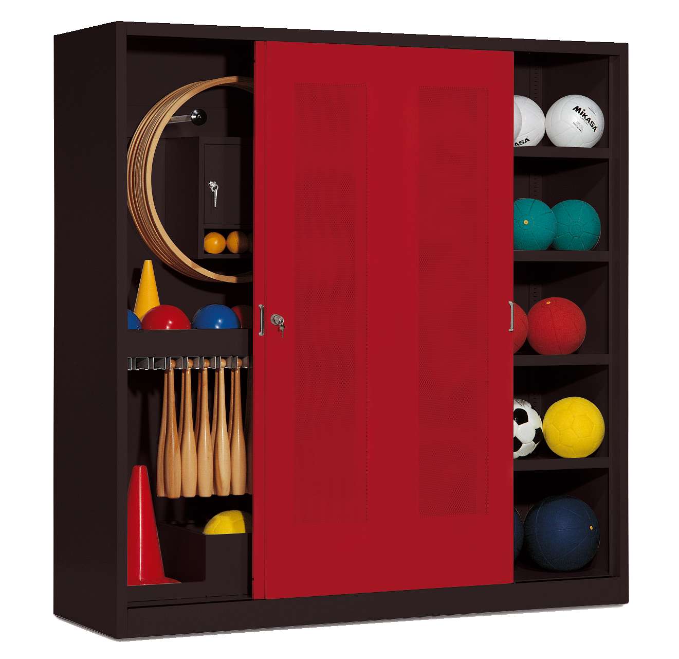 C+P Sportgeräteschrank mit Lochblech-Schiebetüren (Typ 5), HxBxT 195x190x60 cm, Rubinrot (RAL 3003), Anthrazit (RAL 7021), Einzelschließung Unkategorisiert online kaufen